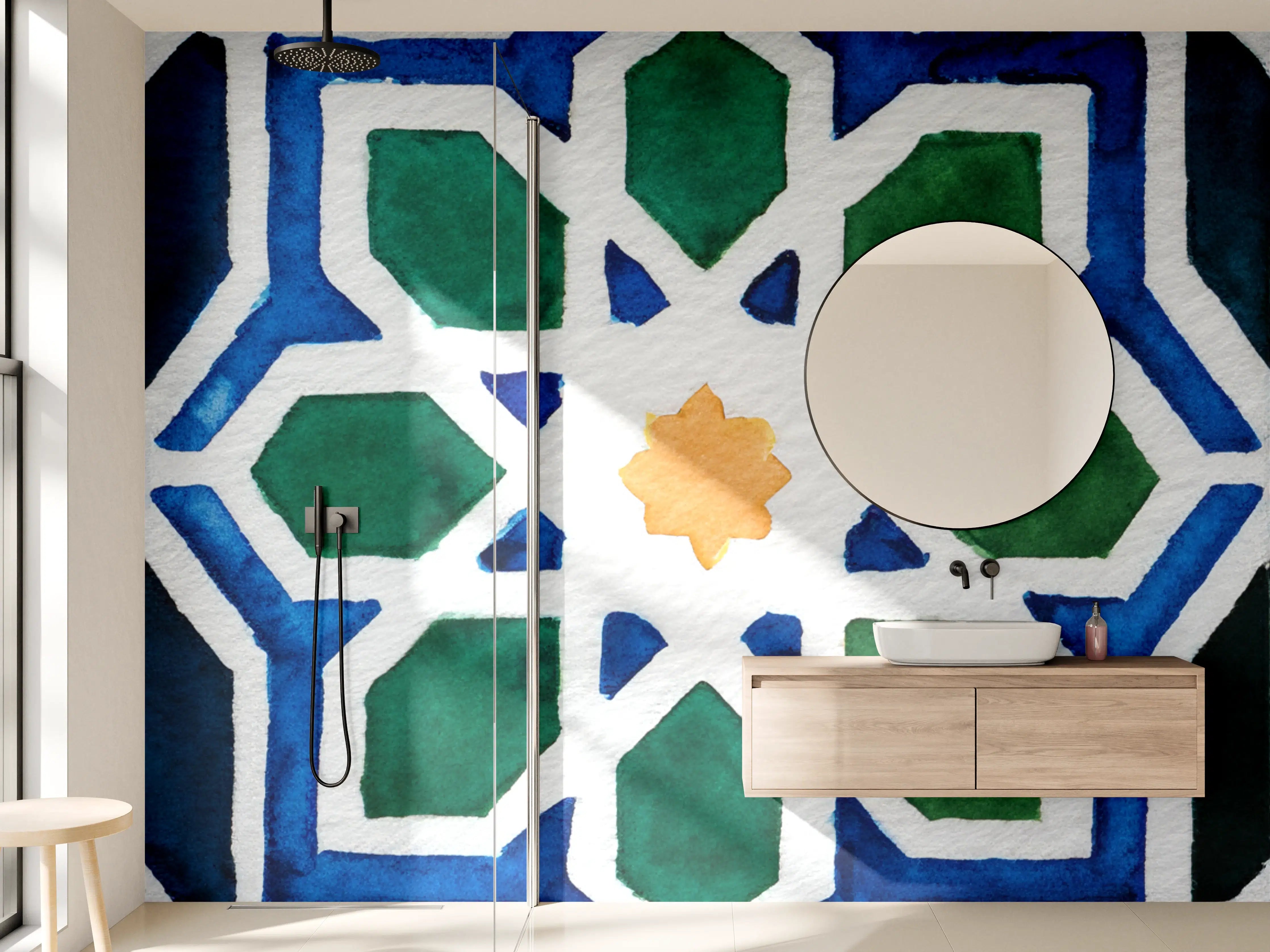 Wandverkleidung Bad - Islamischer Ornamentstil in Blau und Grün