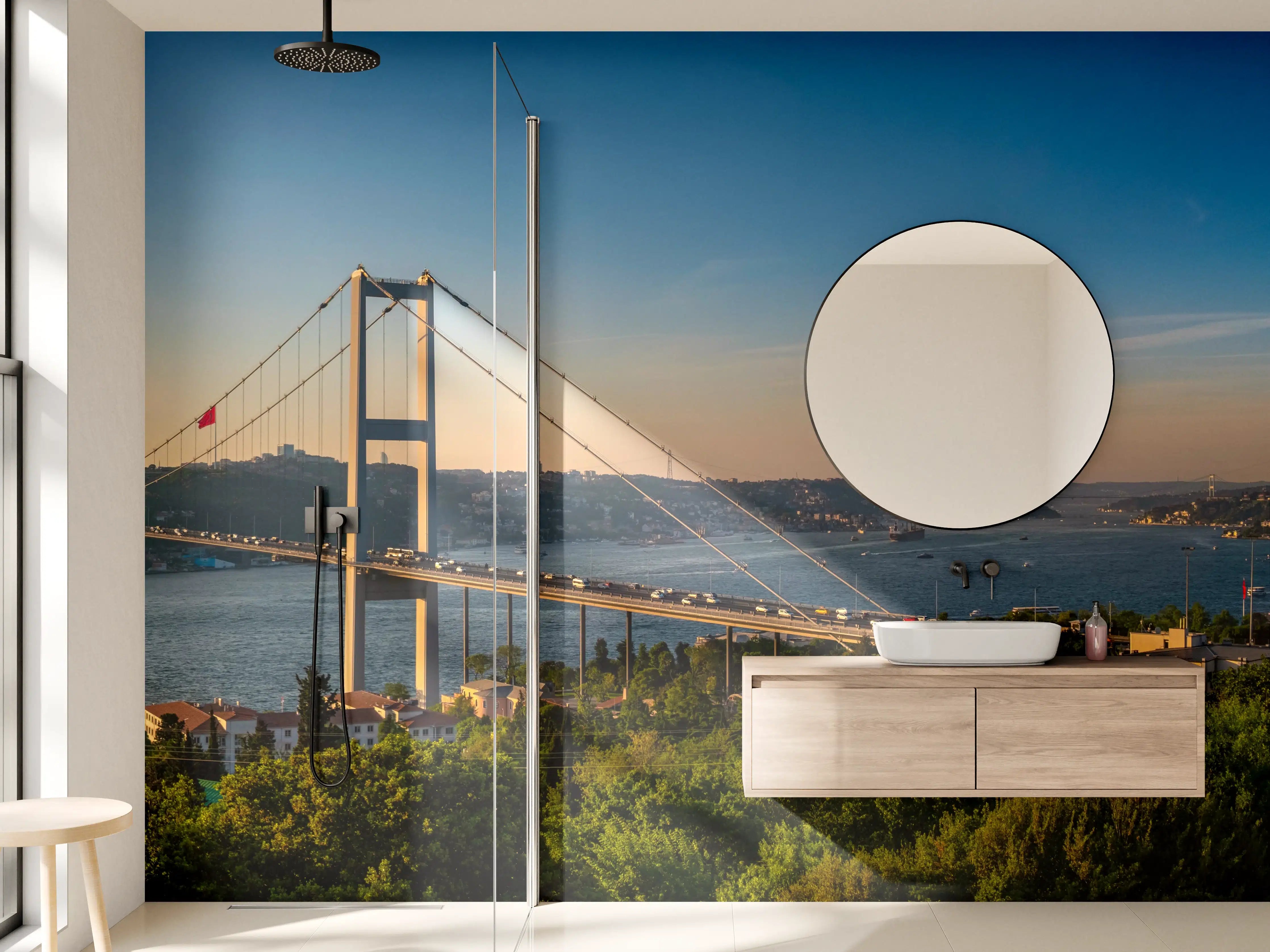 Wandverkleidung Bad - Istanbul Bosporus Skyline Blau-Grün