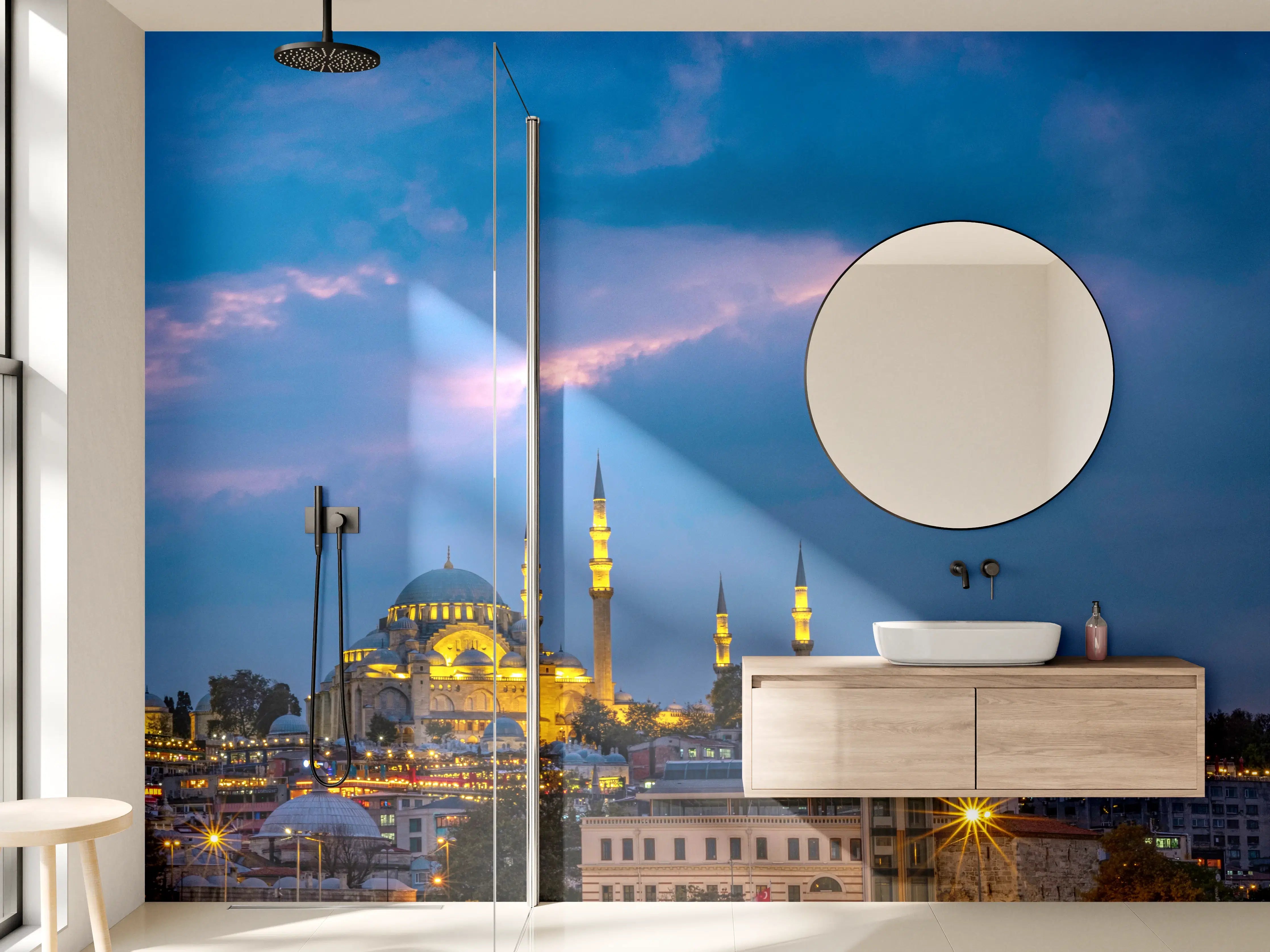 Wandverkleidung Bad - Istanbul Skyline Blau-Gold