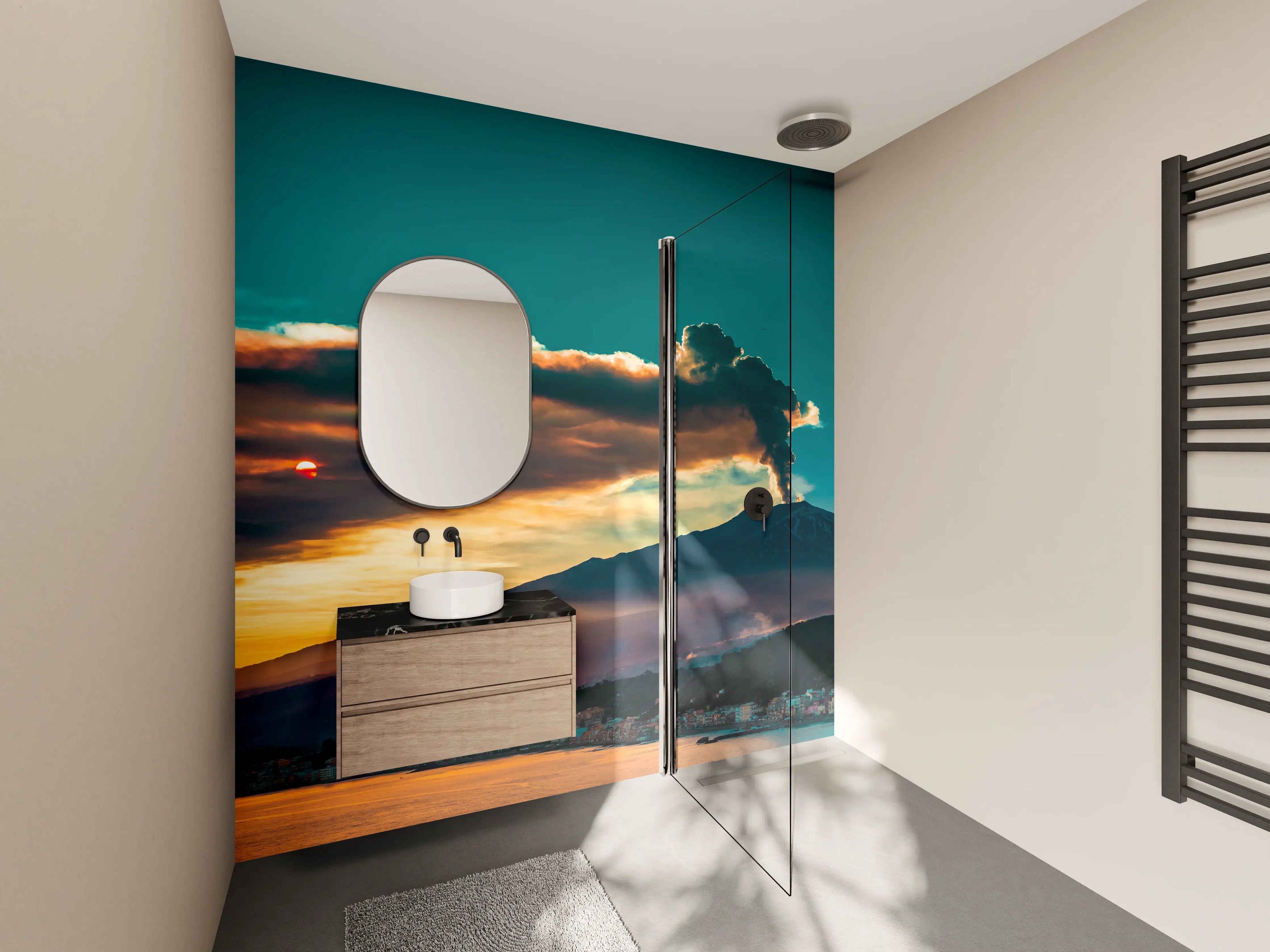 Wandverkleidung Bad - Italienische Küste mit Vulkan