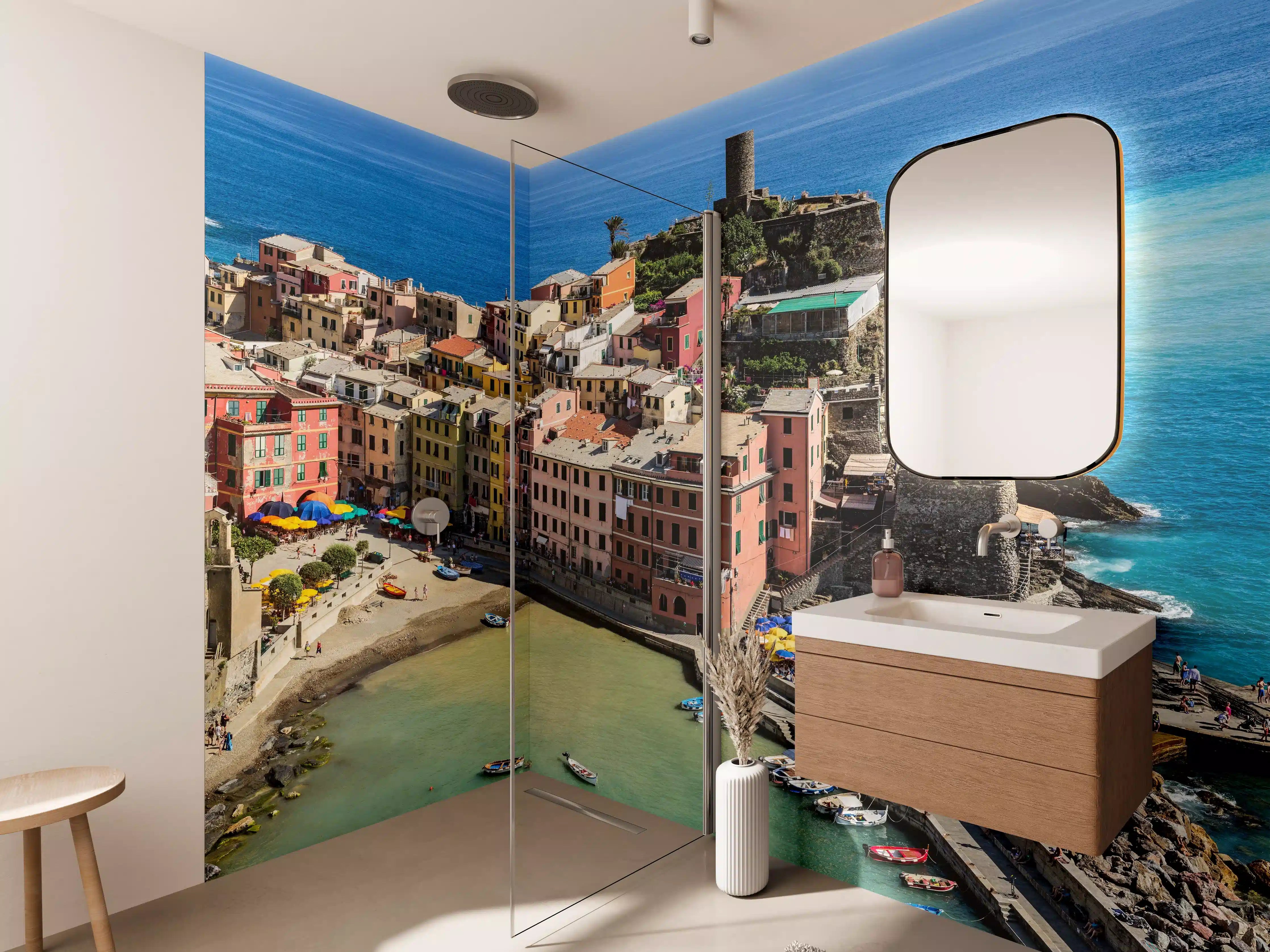 Wandverkleidung Bad - Italienische Küstenstadt in Türkis