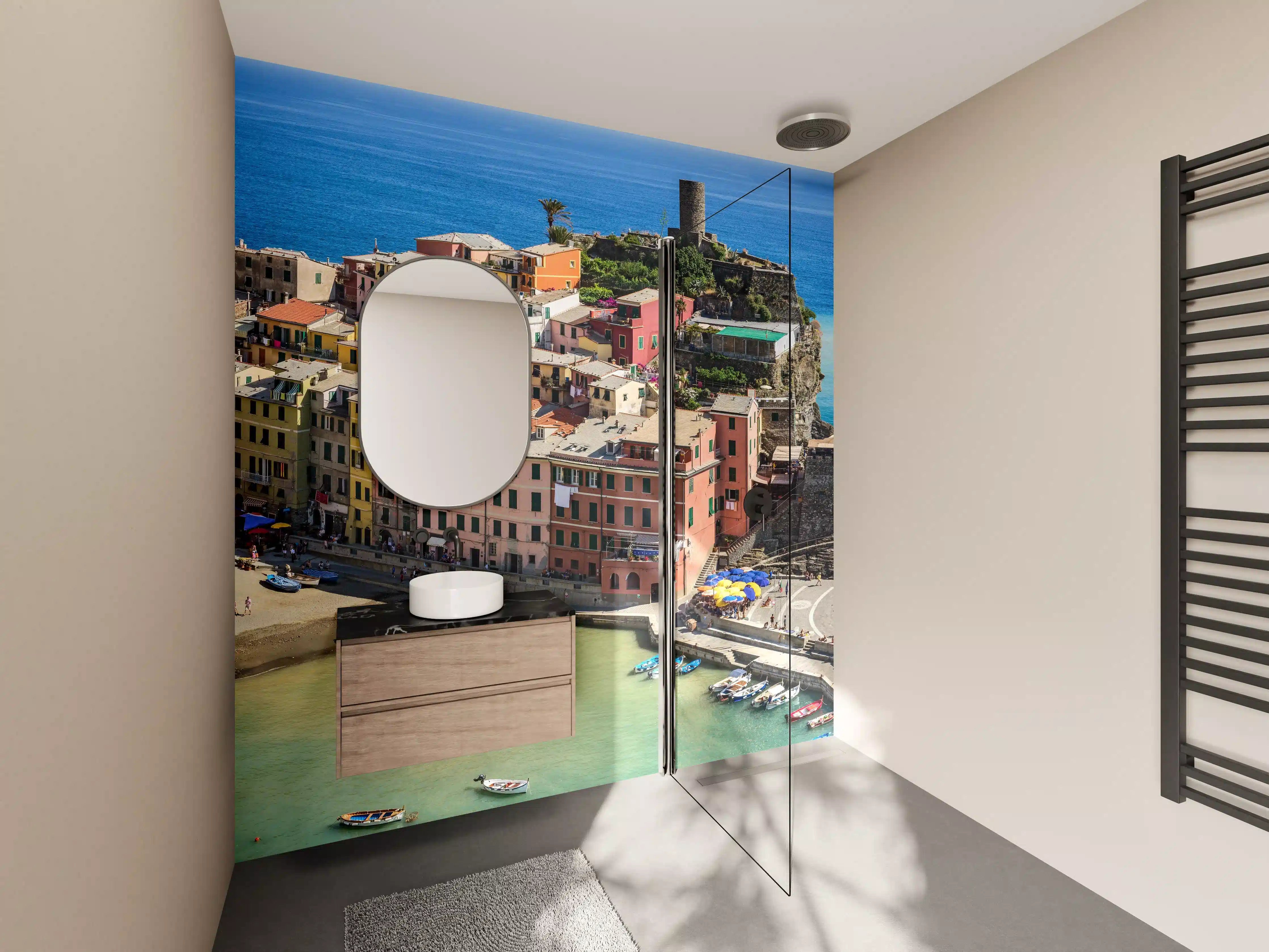 Wandverkleidung Bad - Italienische Küstenstadt in Türkis