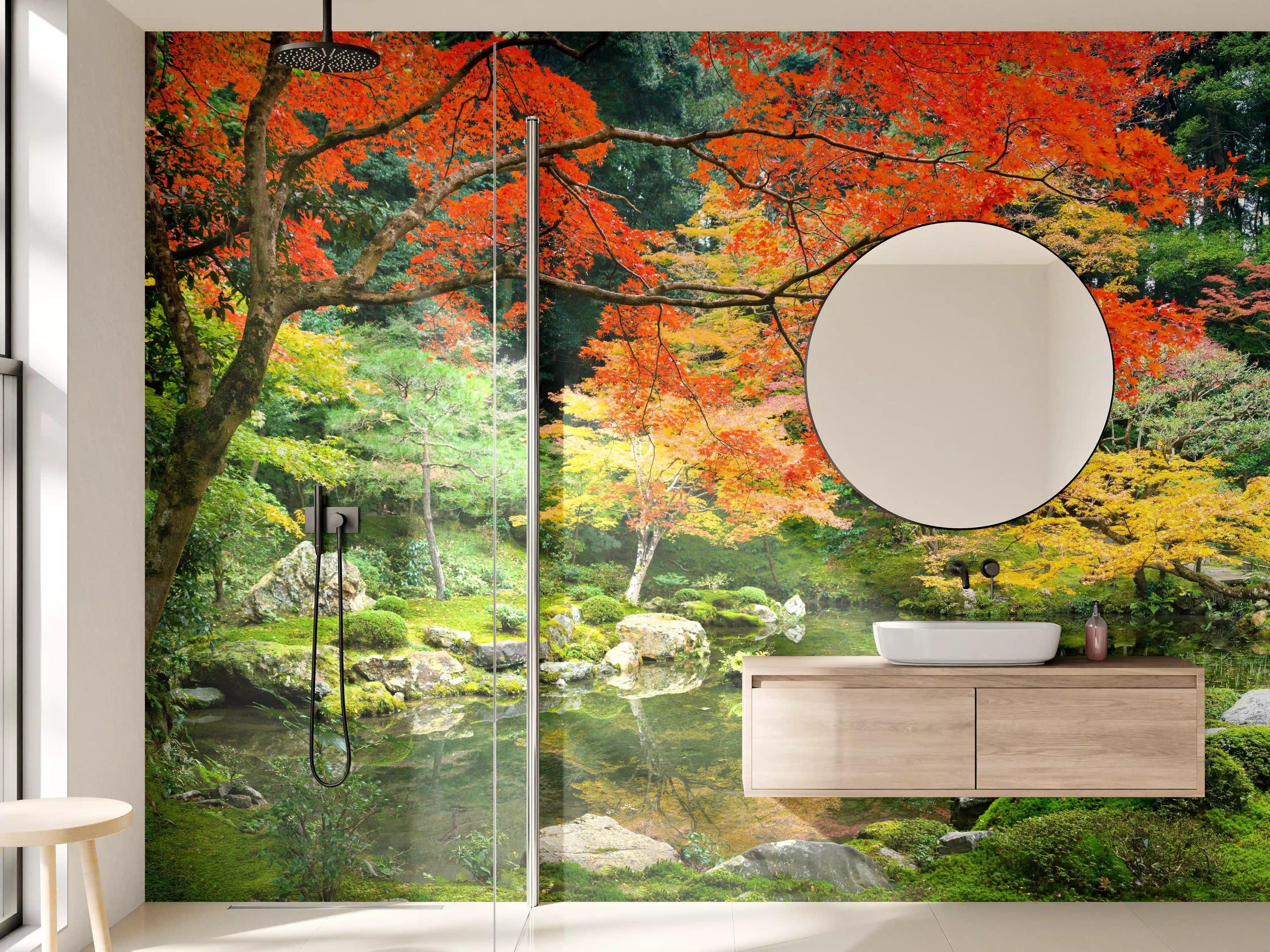 Wandverkleidung Bad - Japanischer Garten im Herbst