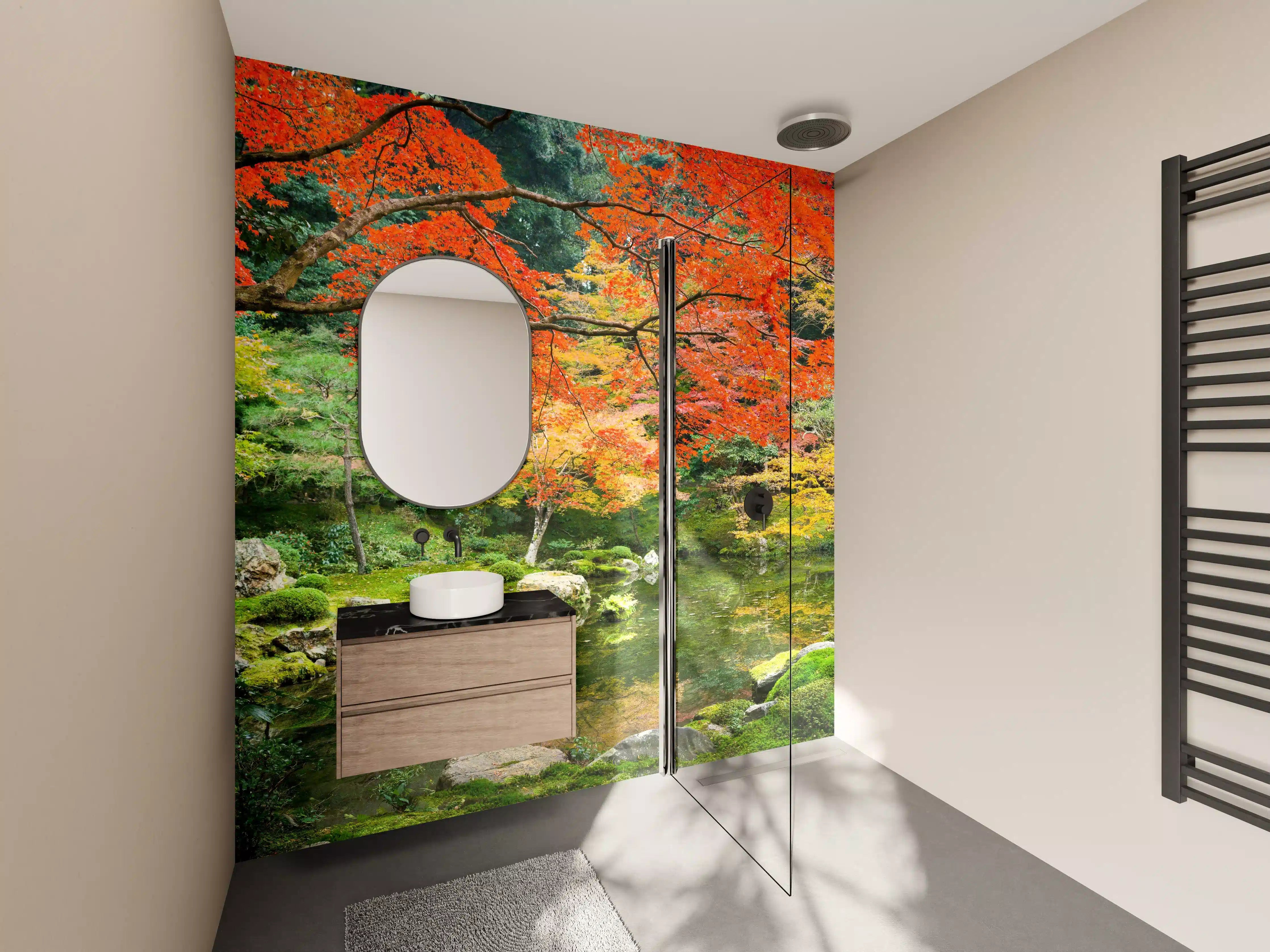 Wandverkleidung Bad - Japanischer Garten im Herbst