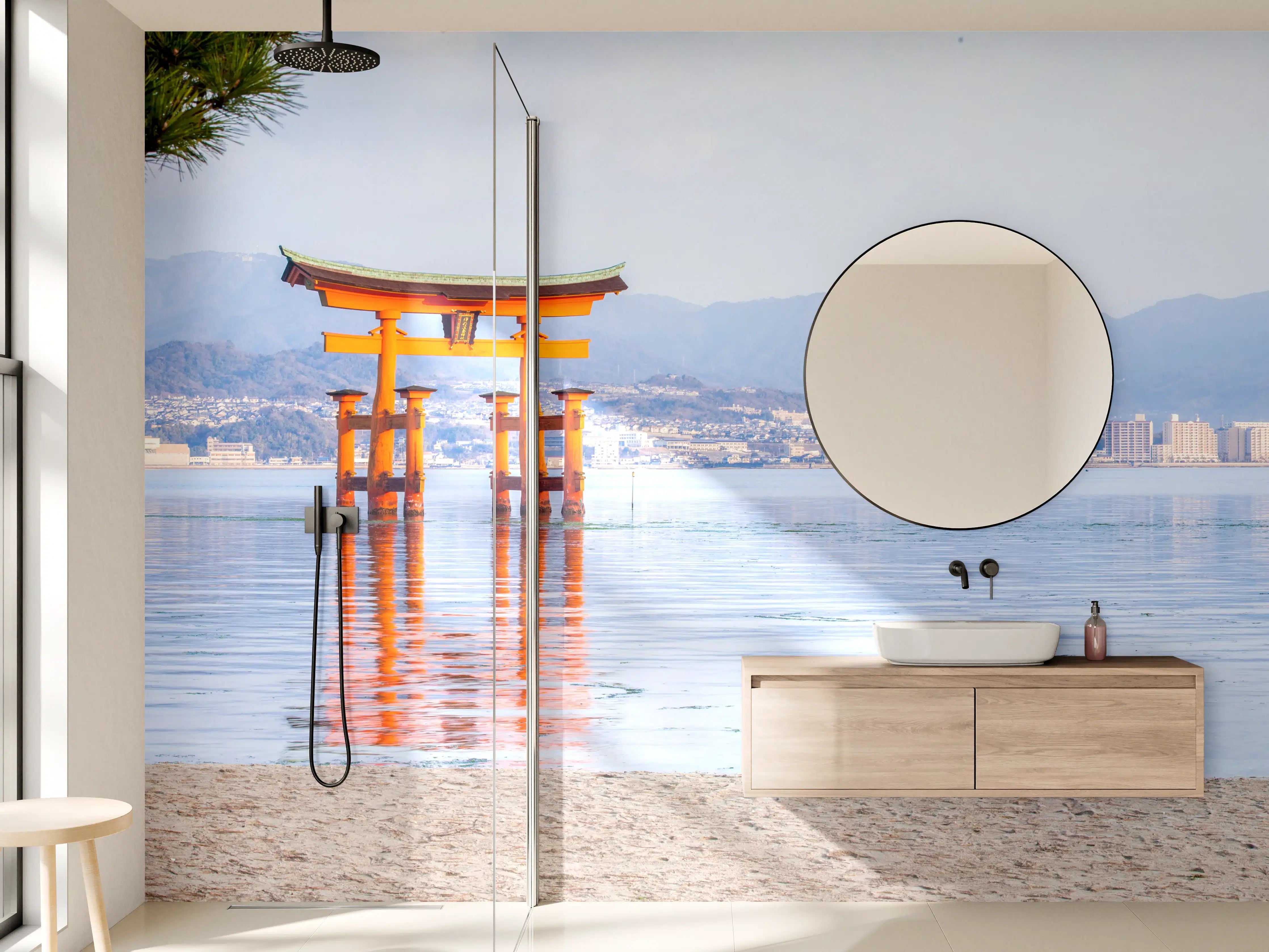 Wandverkleidung Bad - Japanisches Torii am Meer
