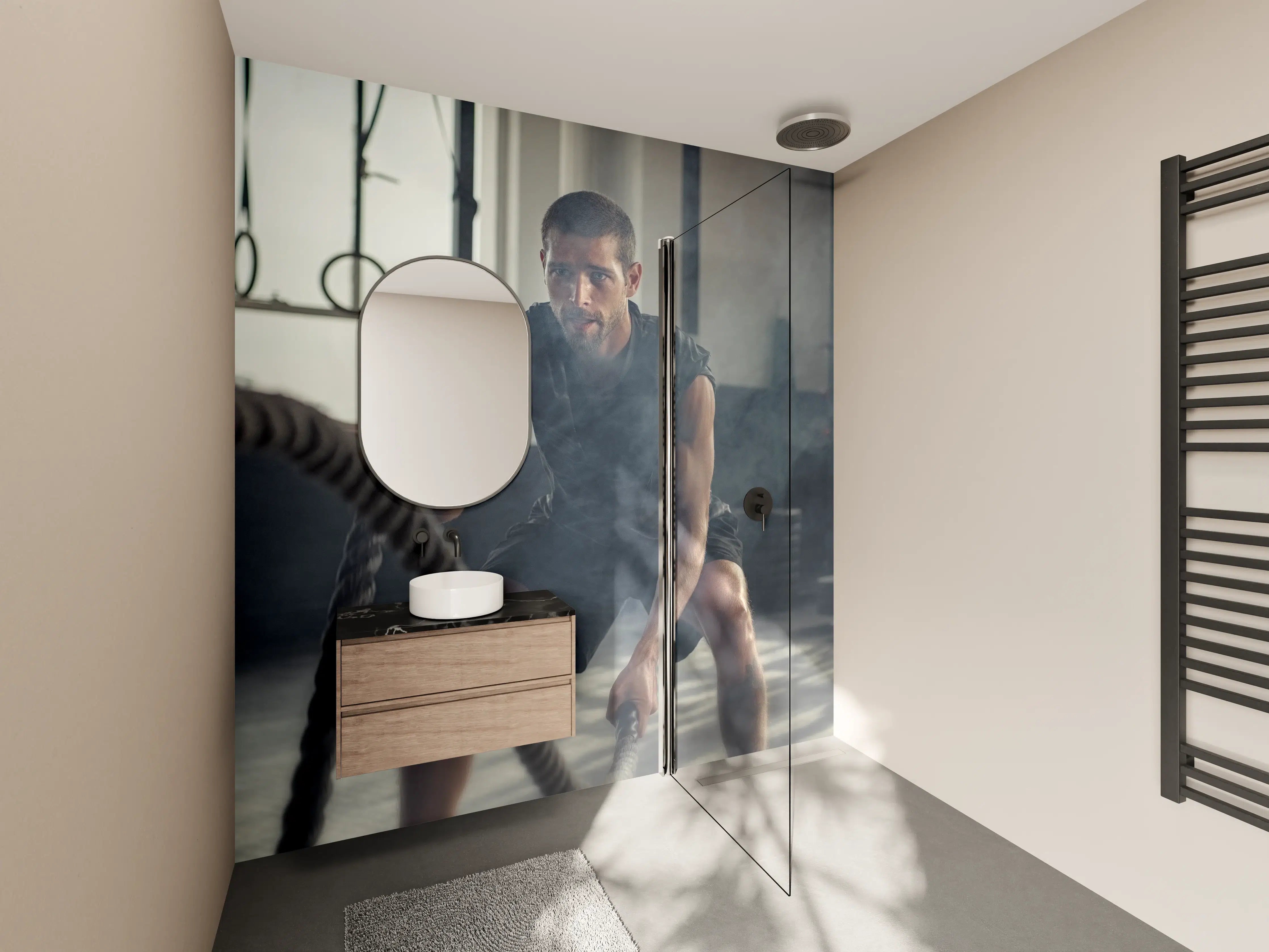 Wandverkleidung Bad - Junger Mann der trainiert