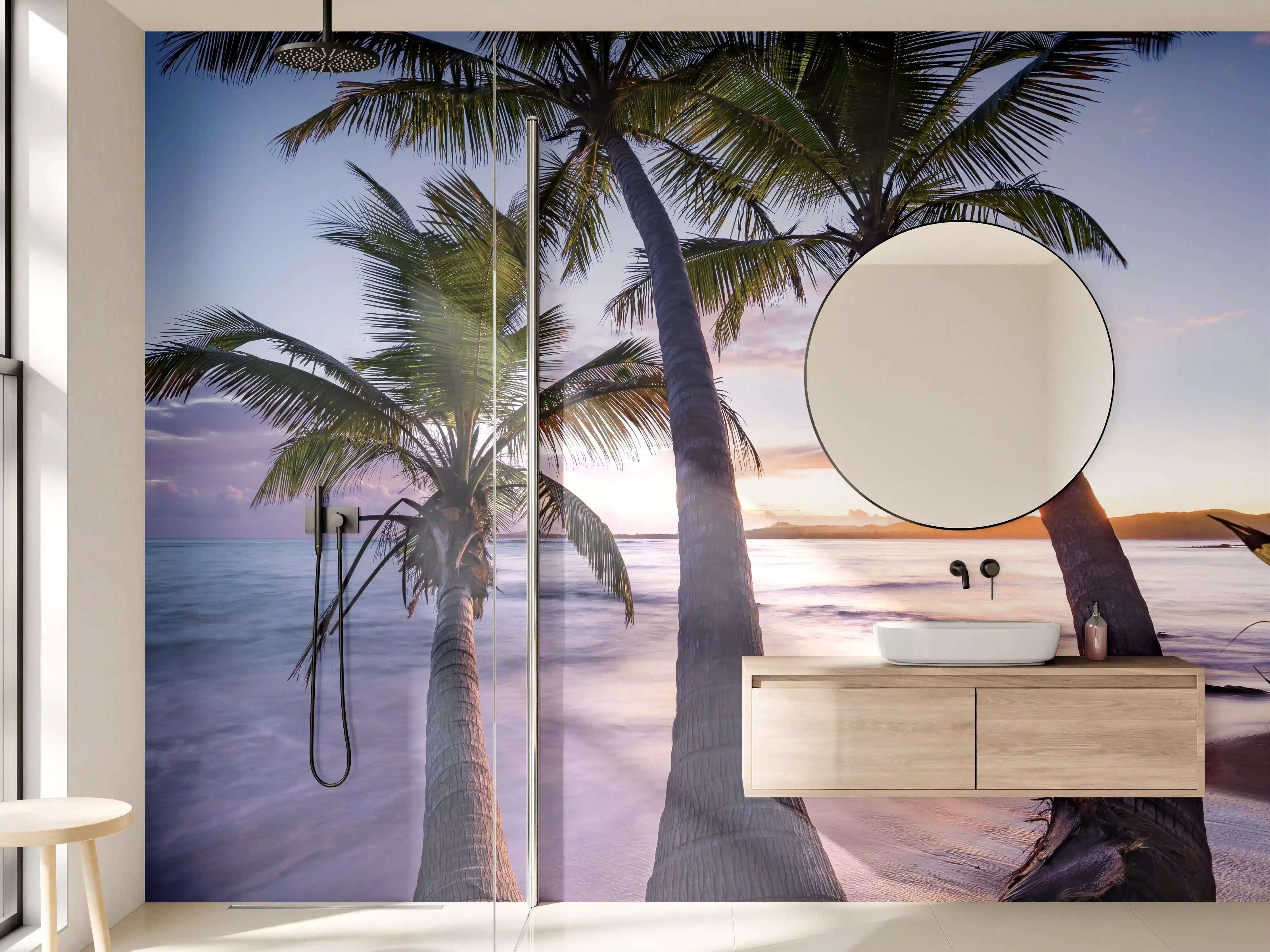 Wandverkleidung Bad - Karibischer Palmen-Sonnenuntergang