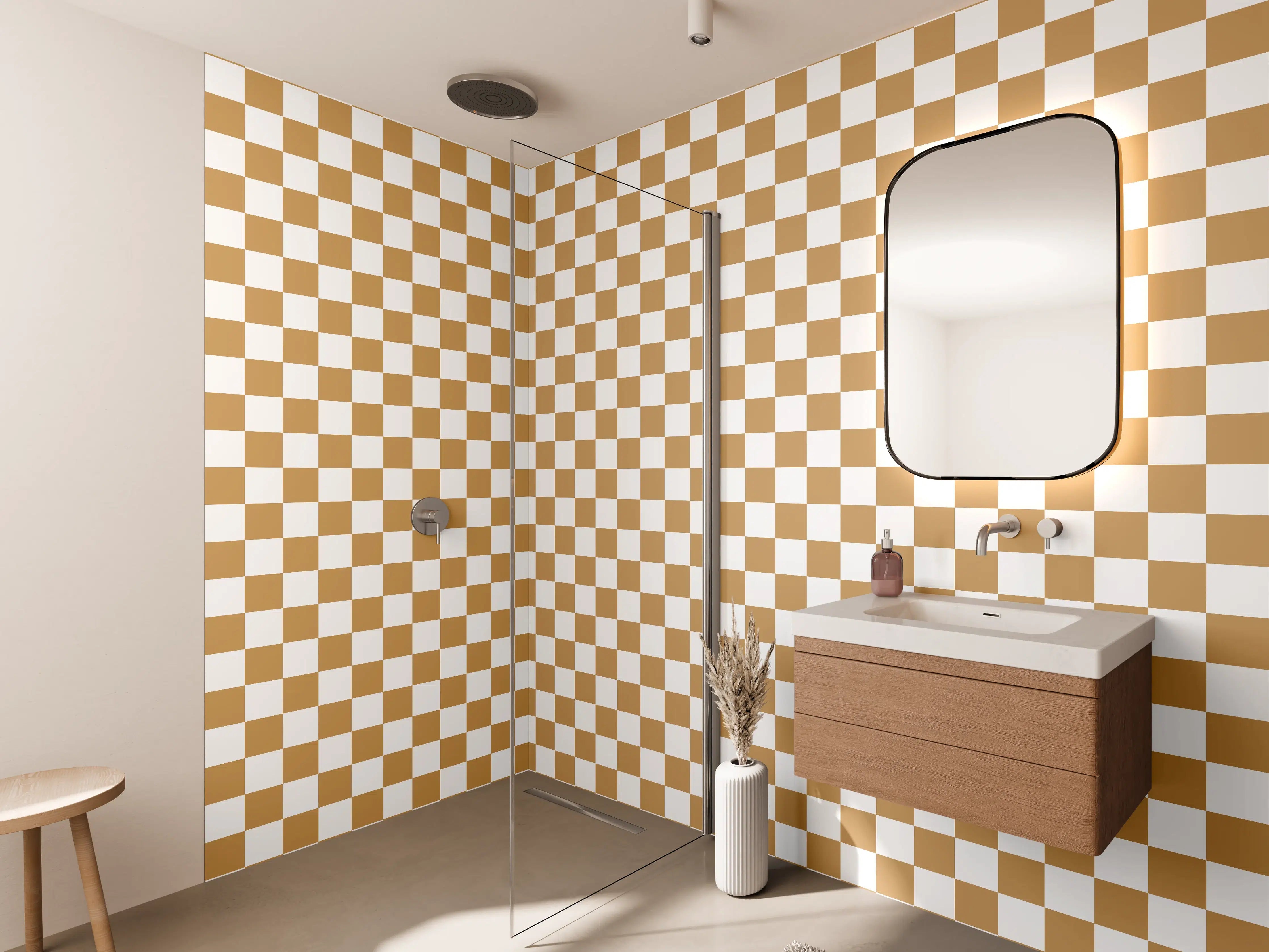 Wandverkleidung Bad - Karierter Braun-Grauflach