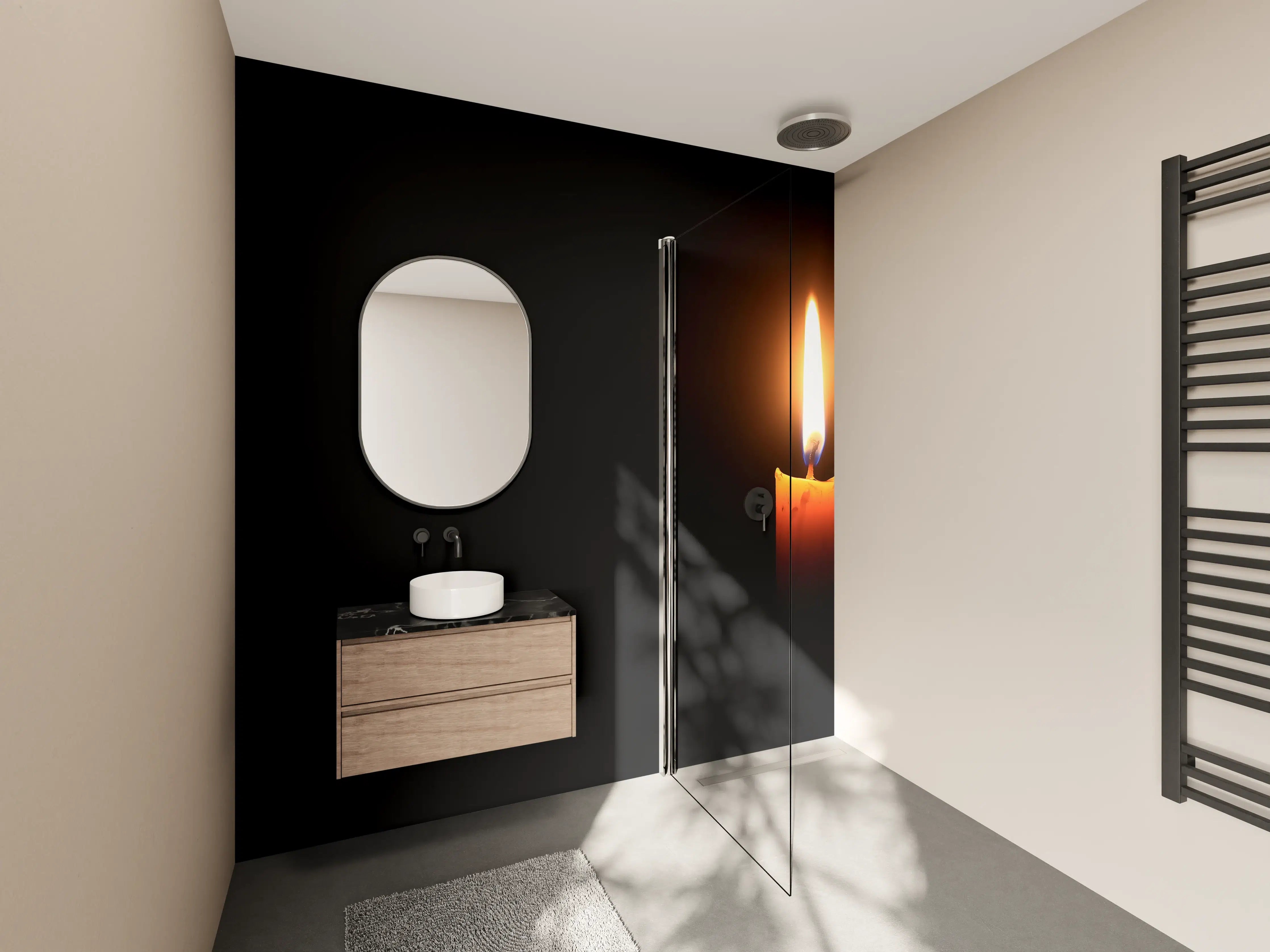 Wandverkleidung Bad - Kerzenlicht im Dunklen