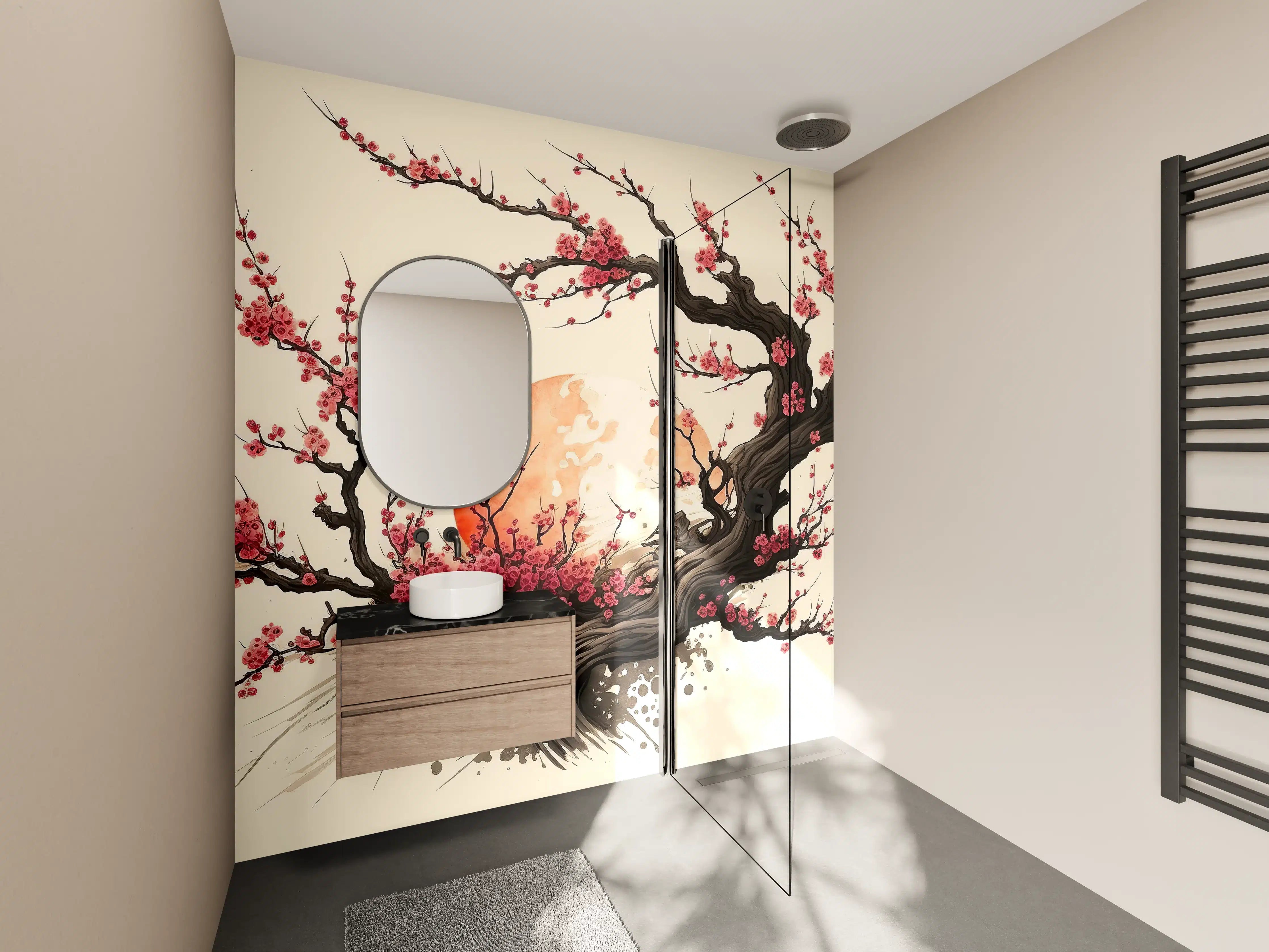 Wandverkleidung Bad - Kirschblüte Sakura Aquarell