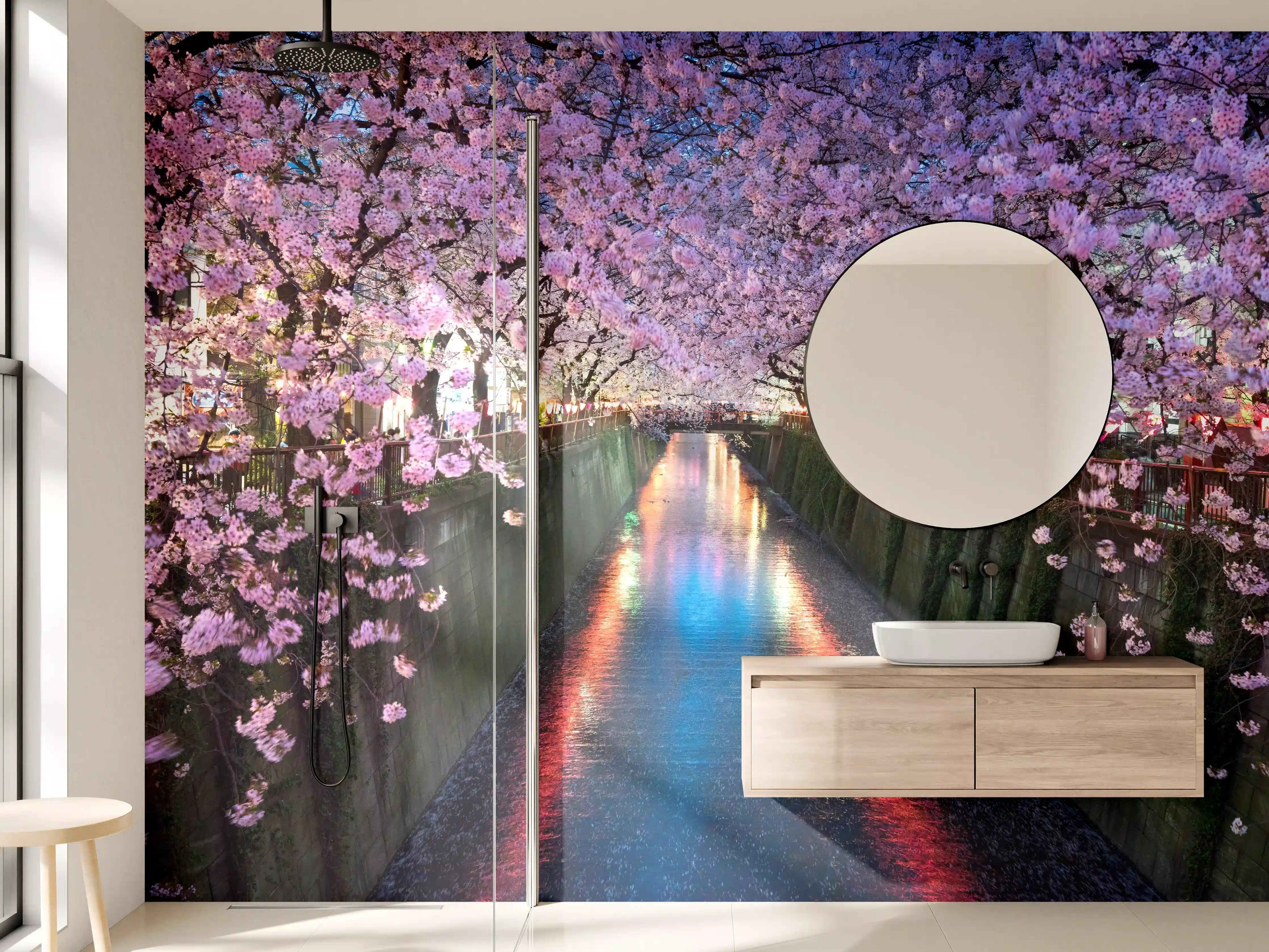 Wandverkleidung Bad - Kirschblüten bei Nacht Nakameguro - Tokio