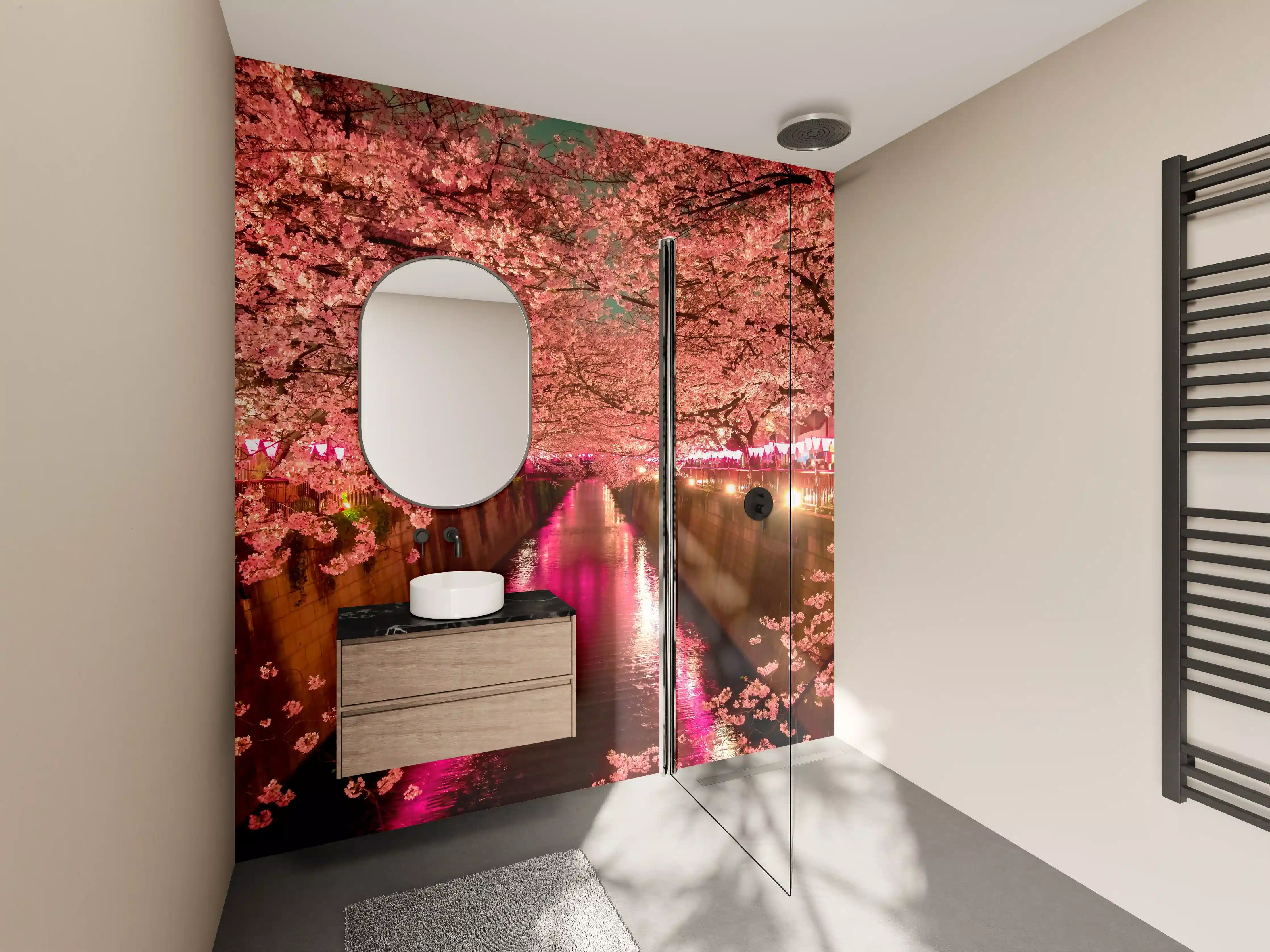 Wandverkleidung Bad - Kirschblüten bei Nacht in Tokio