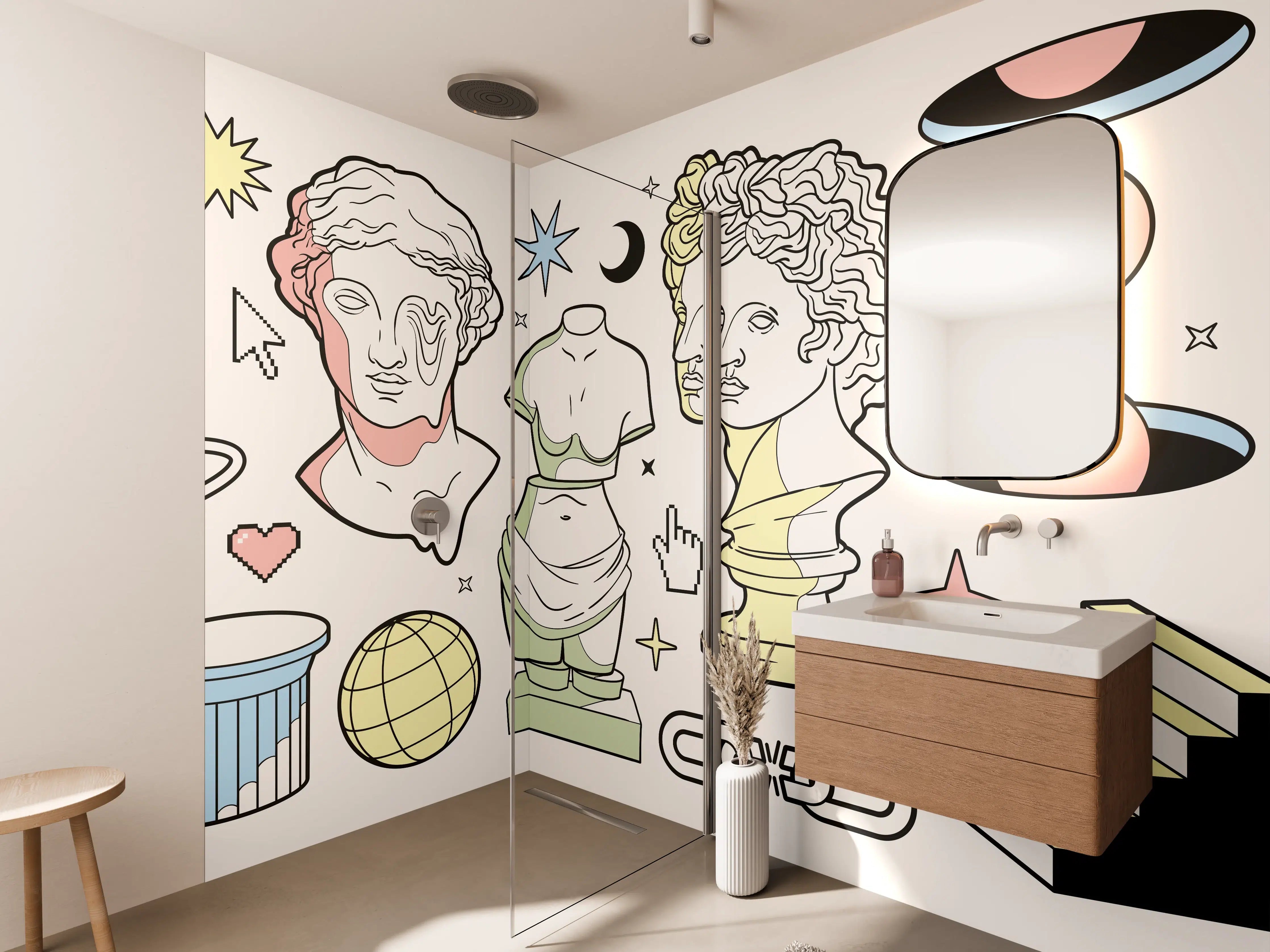 Wandverkleidung Bad - Klassik-Inspirierte Illustrationsreihe