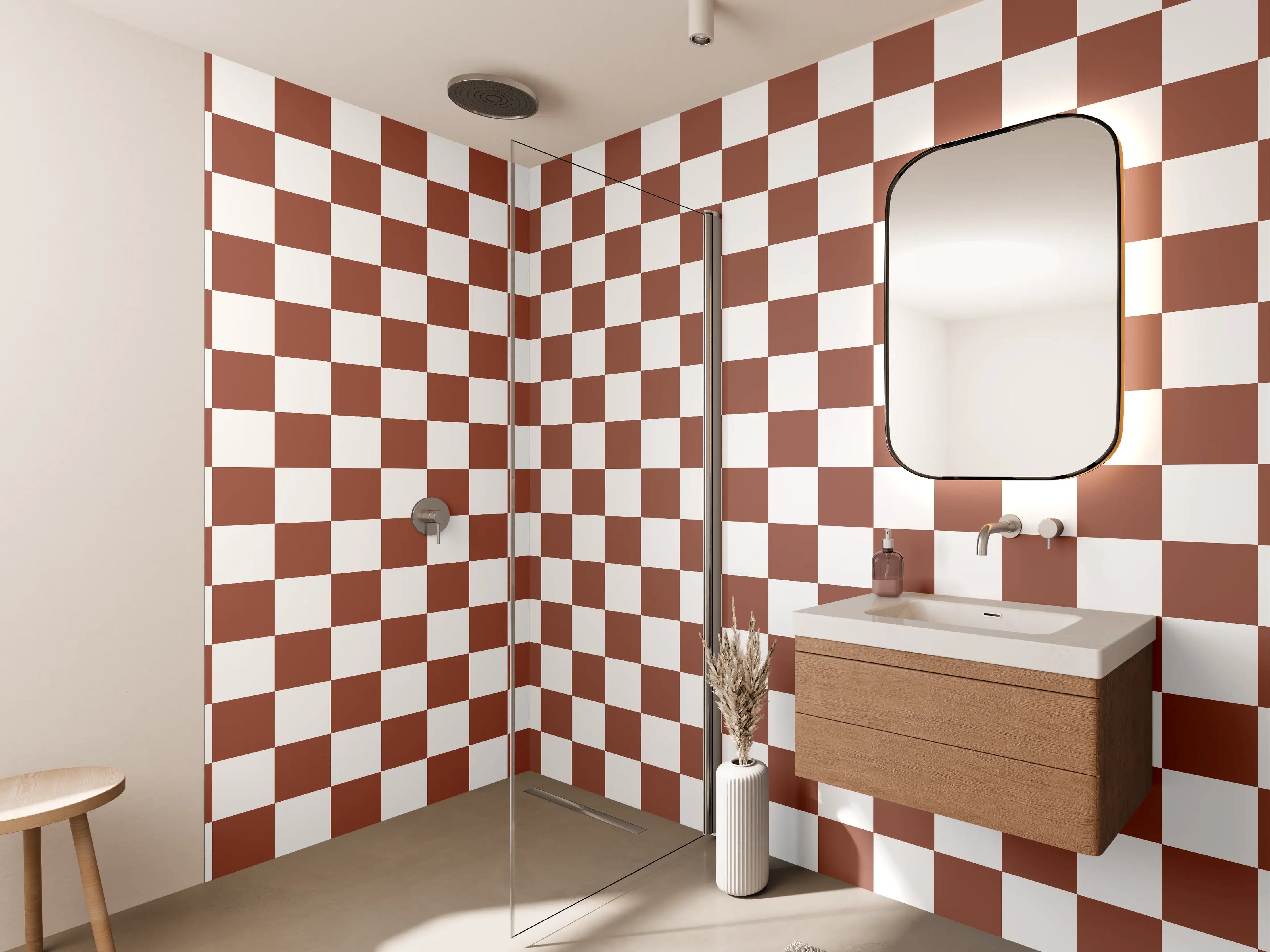 Wandverkleidung Bad - Klassische Schachfiguren in Holzoptik