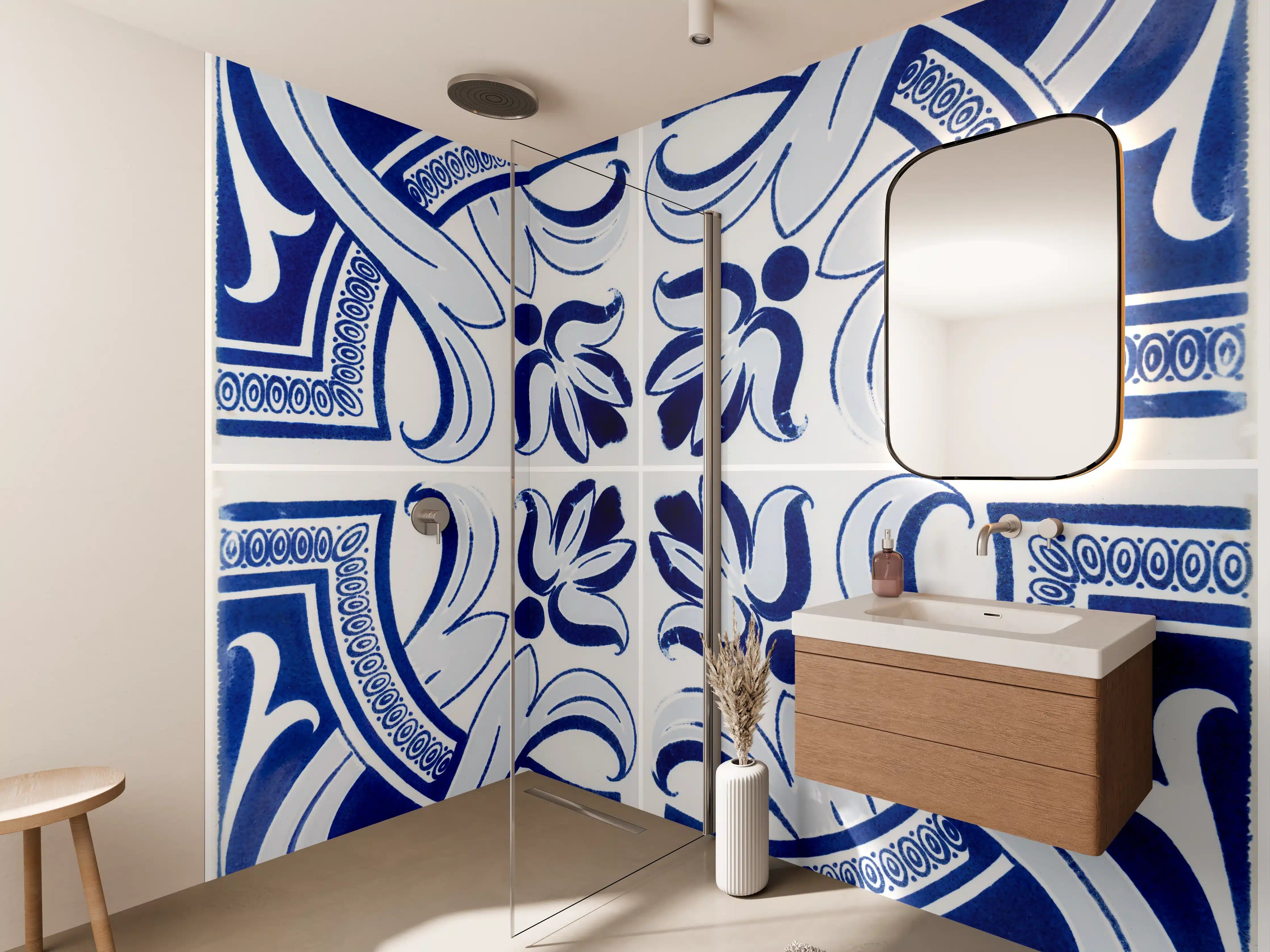 Wandverkleidung Bad - Klassische portugiesische Fliesen in Blau-Weiß