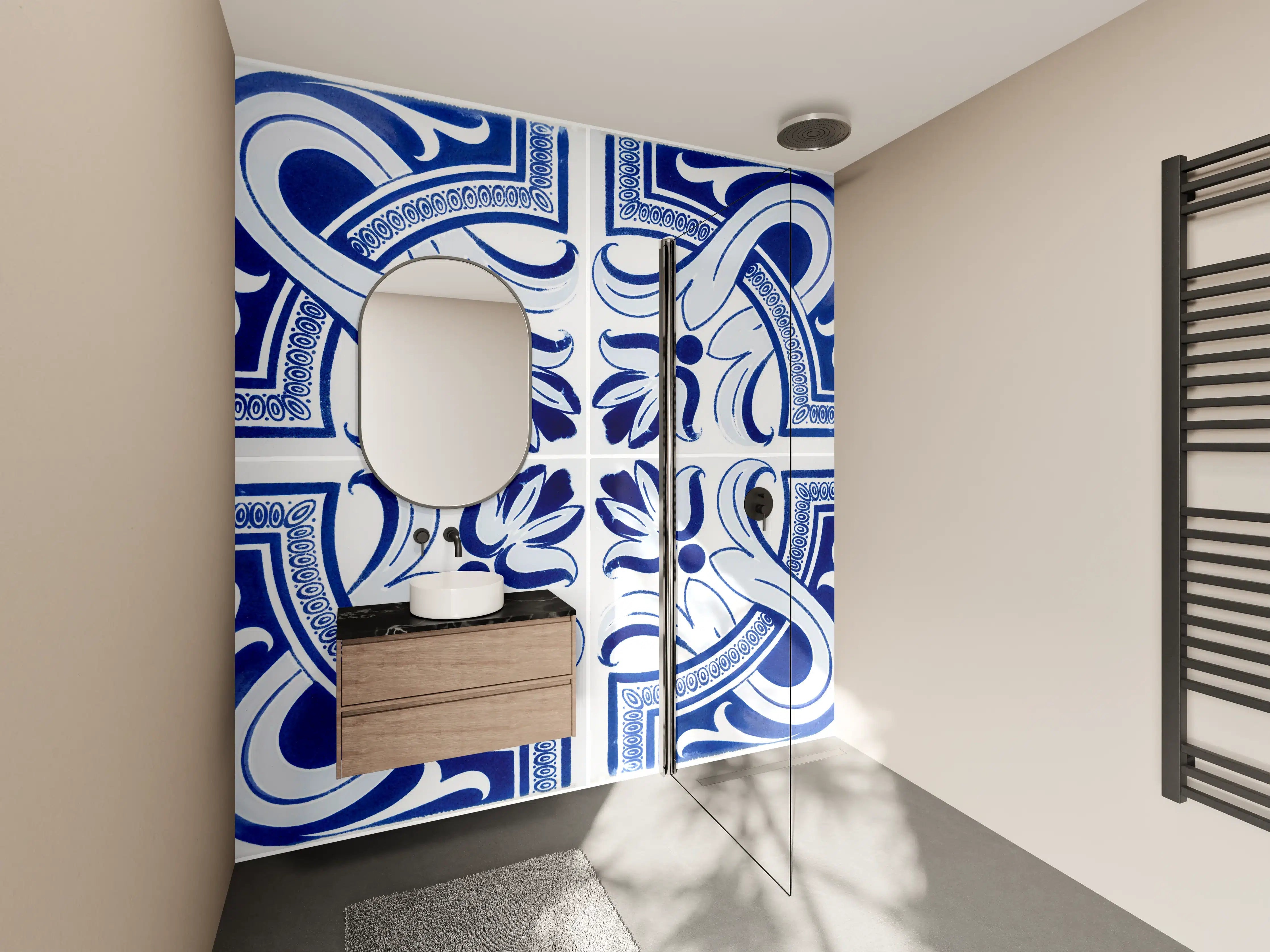 Wandverkleidung Bad - Klassische portugiesische Fliesen in Blau-Weiß