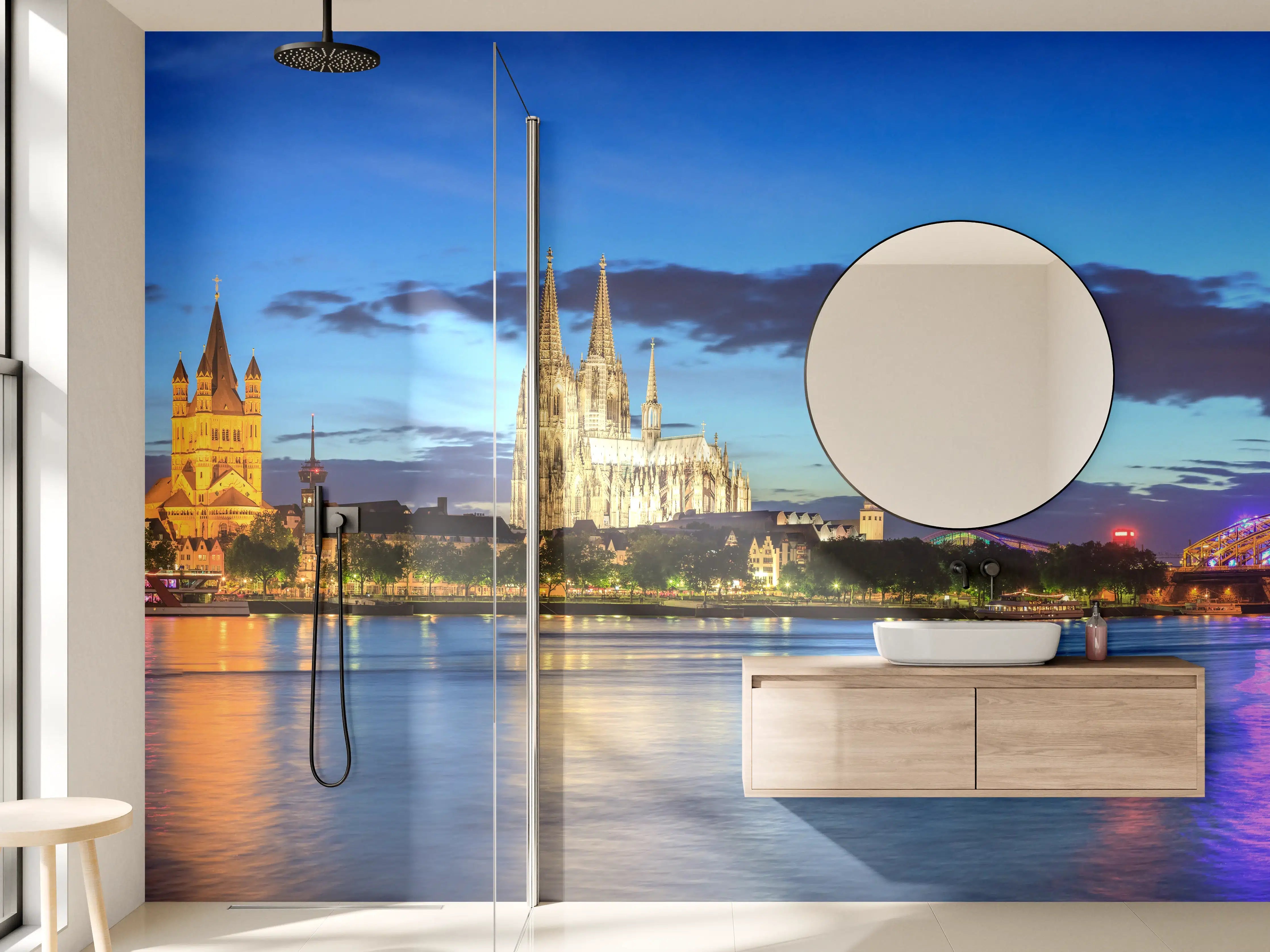 Wandverkleidung Bad - Kölner Skyline - Nachts