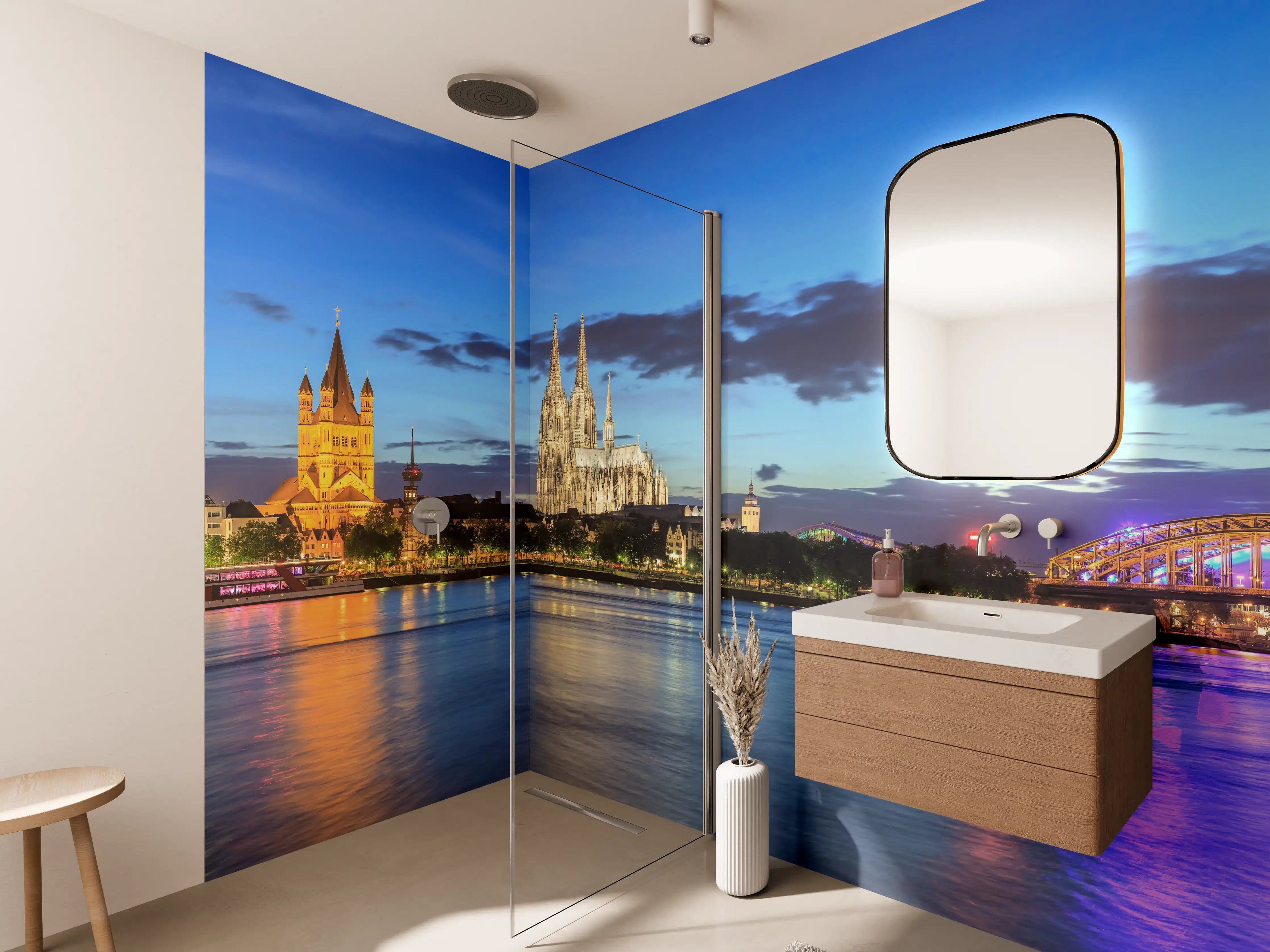 Wandverkleidung Bad - Kölner Skyline - Nachts