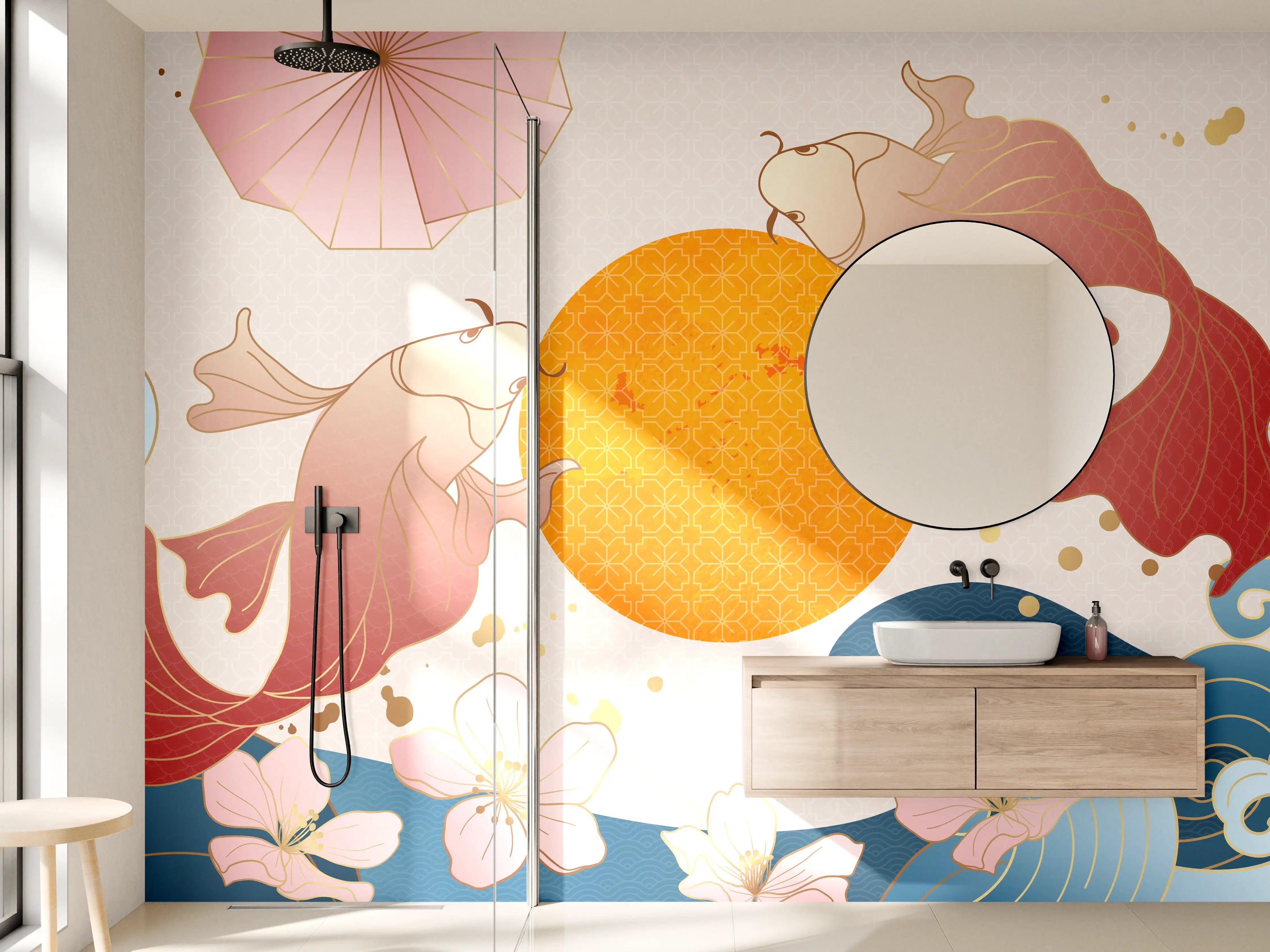 Wandverkleidung Bad - Koi-Karpfen-Ornament-Grafik