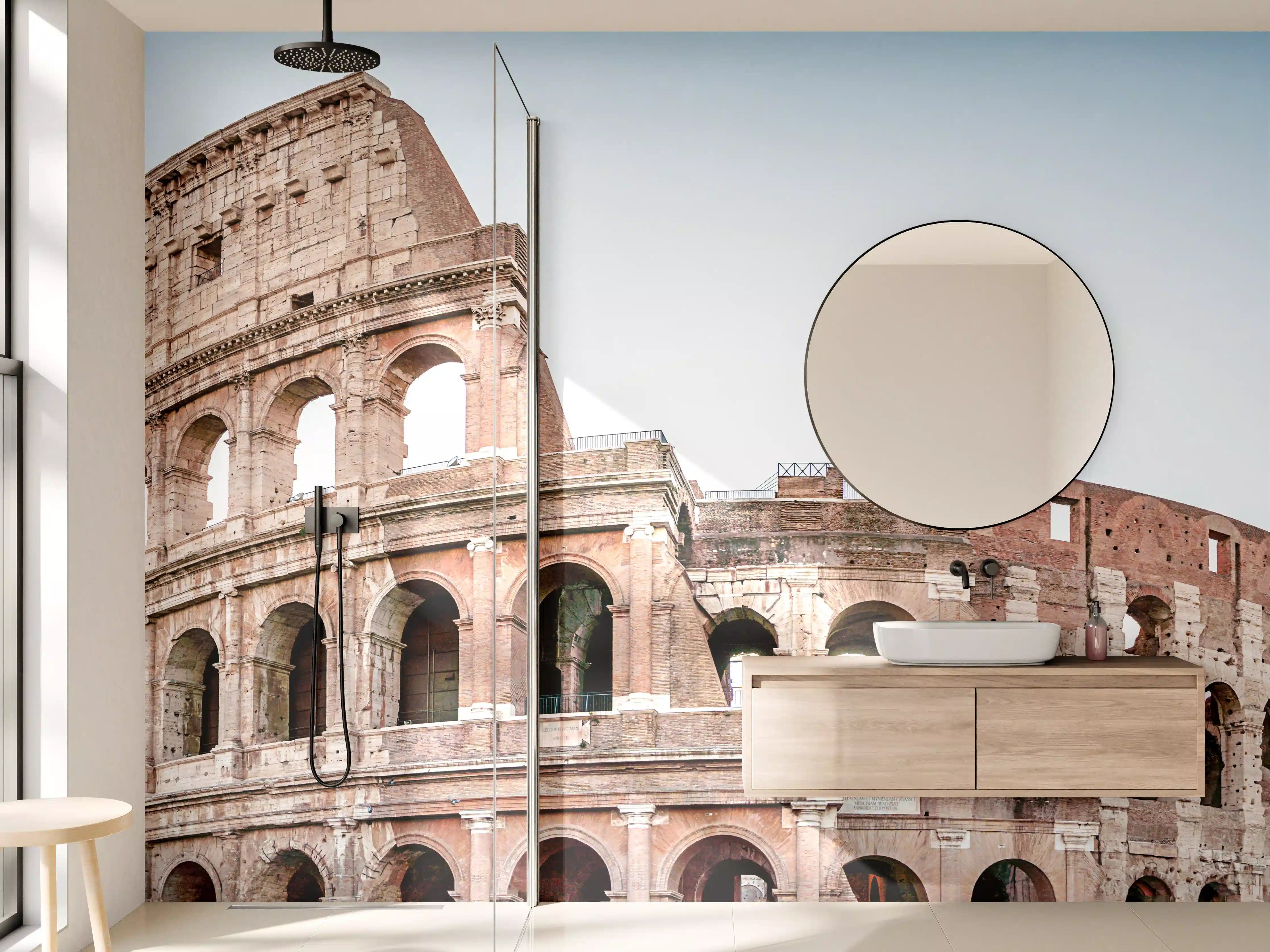 Wandverkleidung Bad - Kolosseum Panorama Rom Beige-Blau
