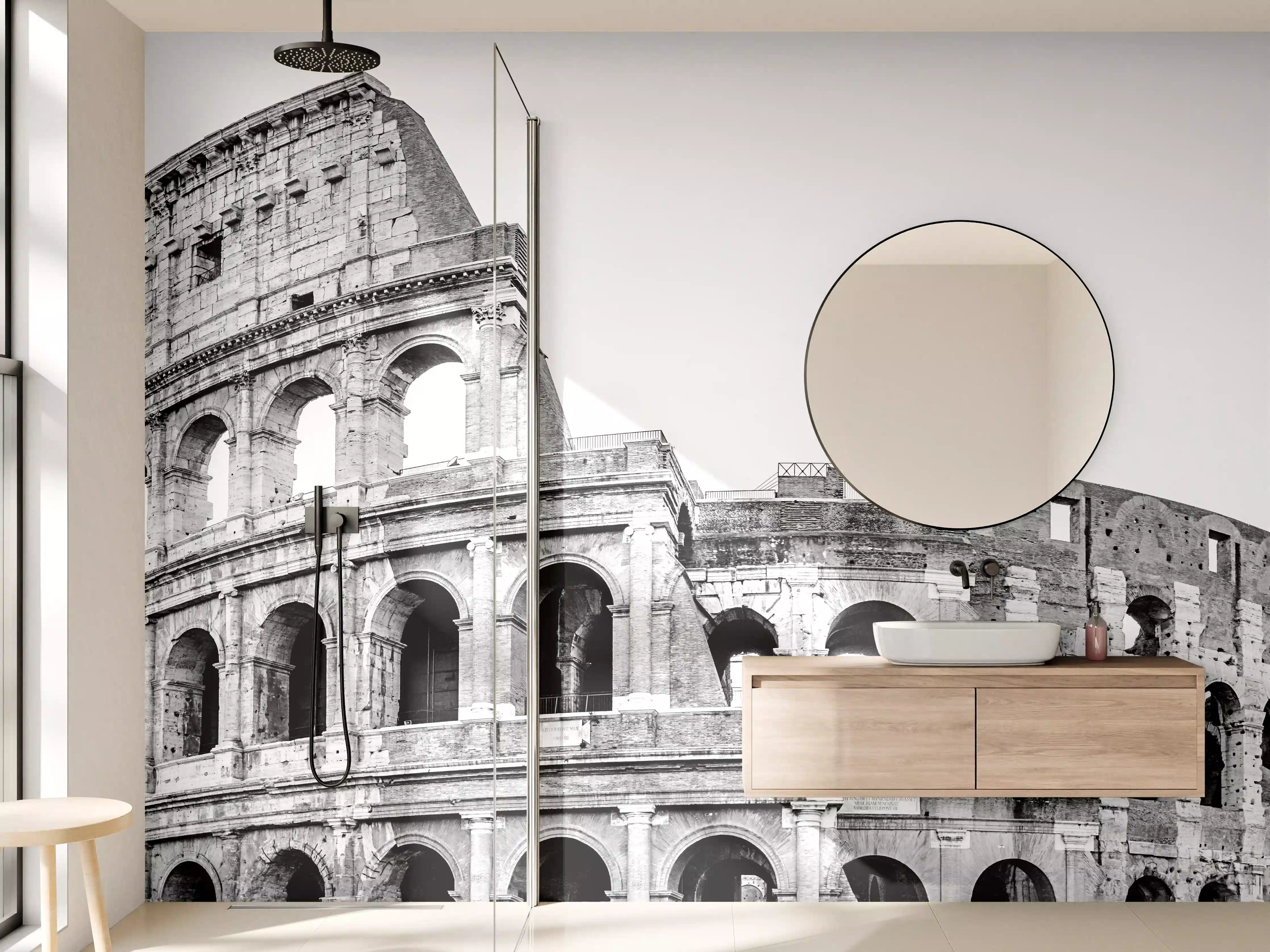 Wandverkleidung Bad - Kolosseum Schwarz-Weiß Panorama
