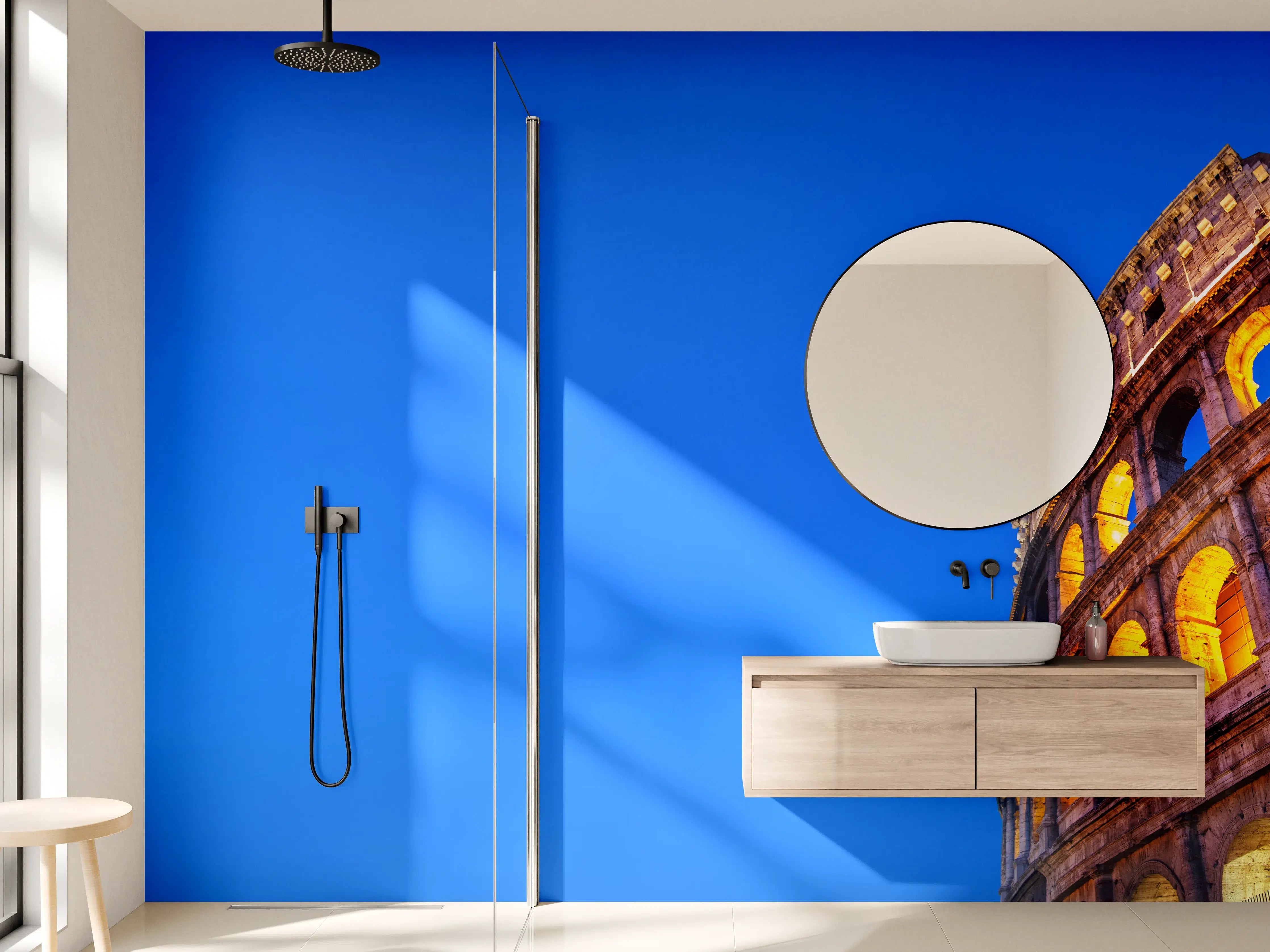 Wandverkleidung Bad - Kolosseum bei Nacht Blau-Orange