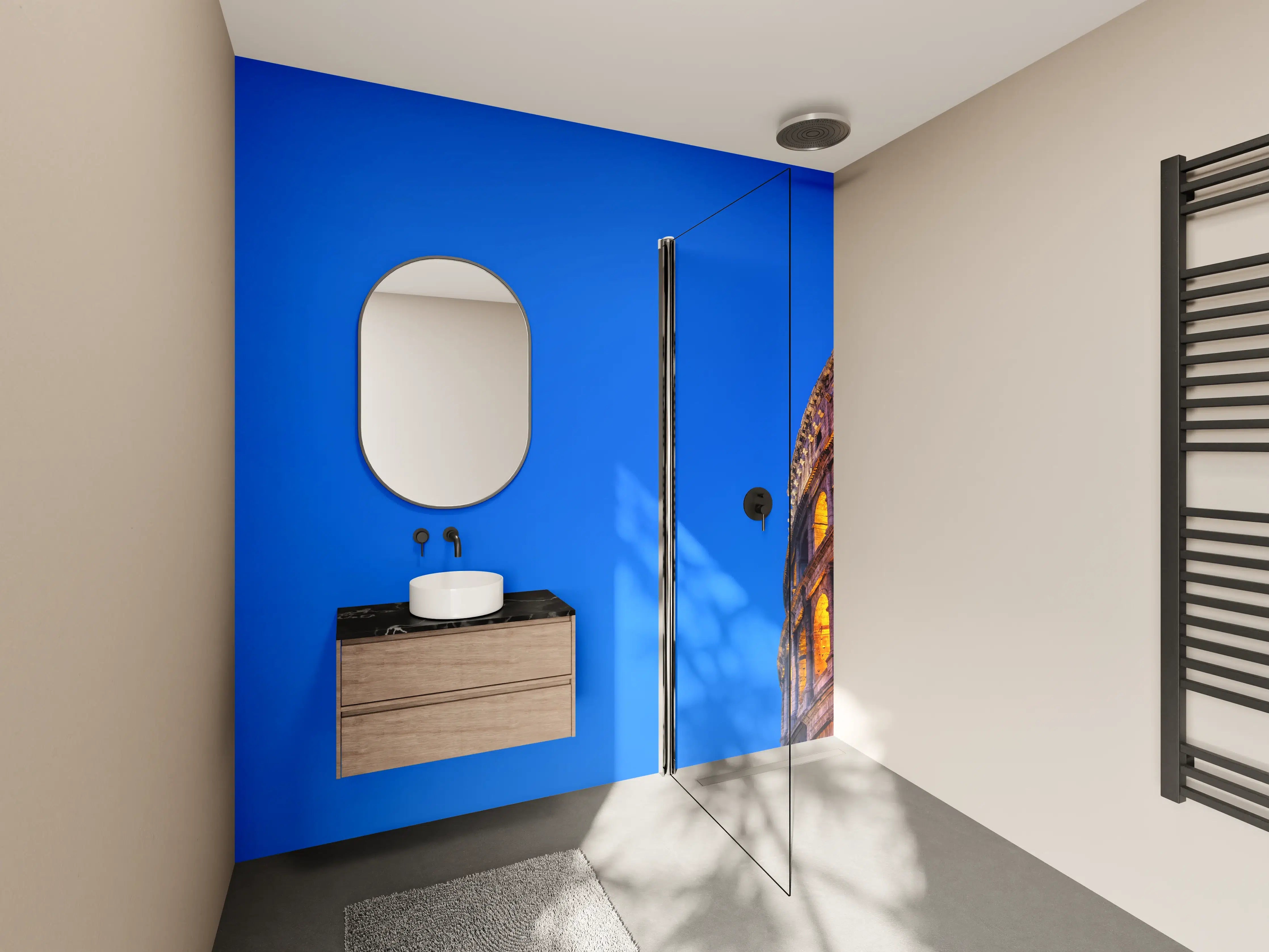 Wandverkleidung Bad - Kolosseum bei Nacht Blau-Orange