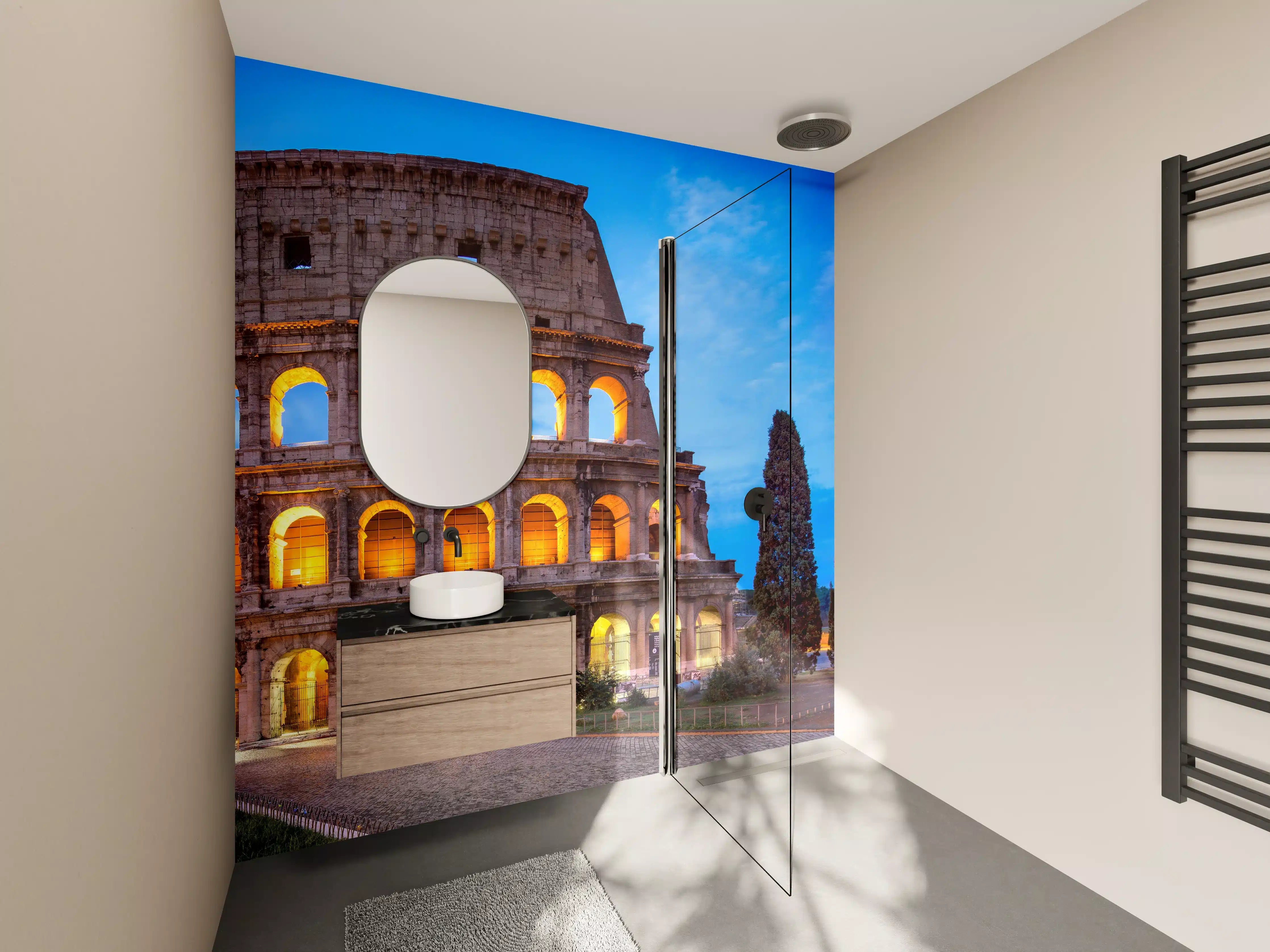 Wandverkleidung Bad - Kolosseum in Rom Panorama bei Nacht