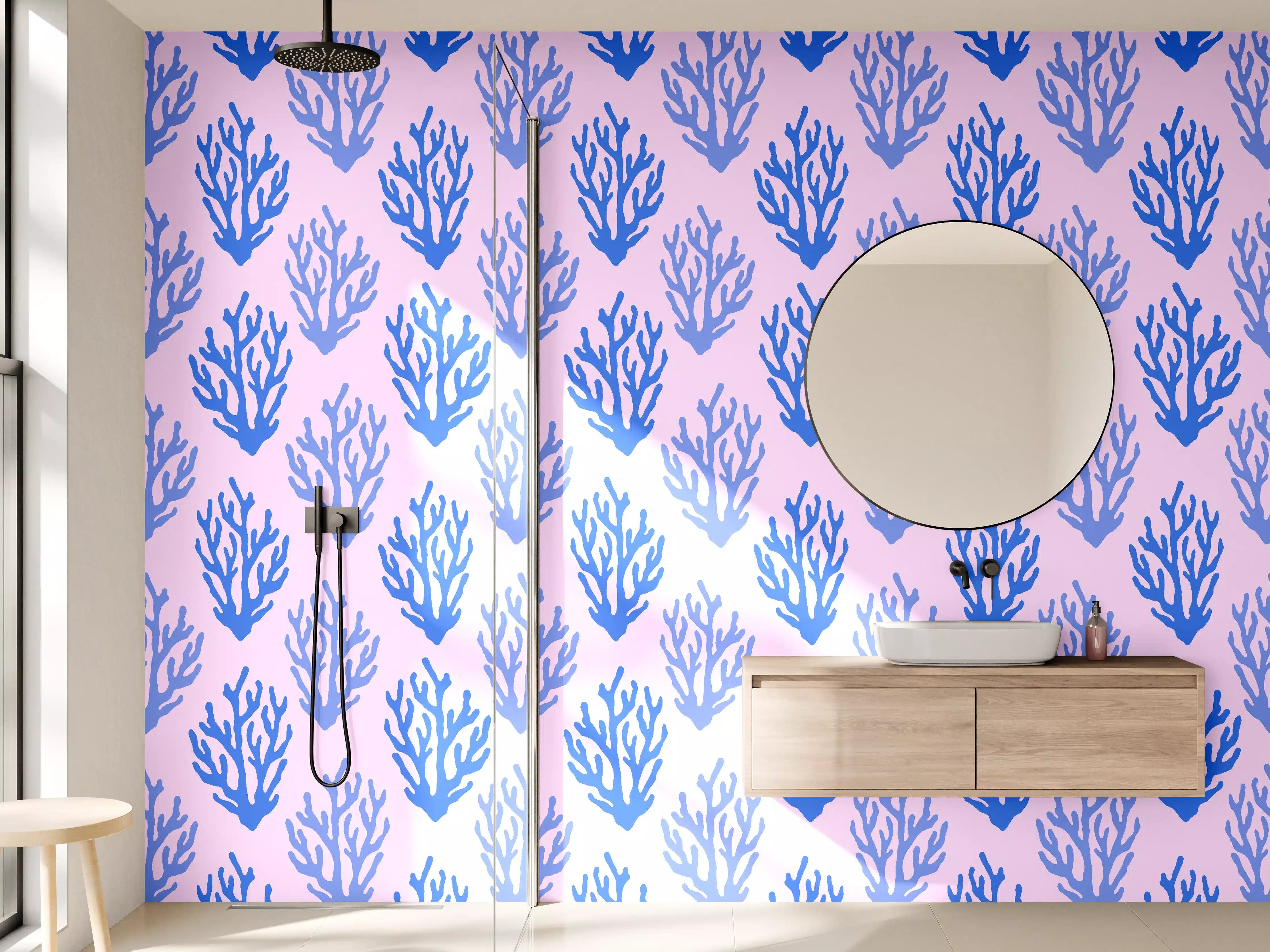 Wandverkleidung Bad - Korallenmuster Blau-Rosa
