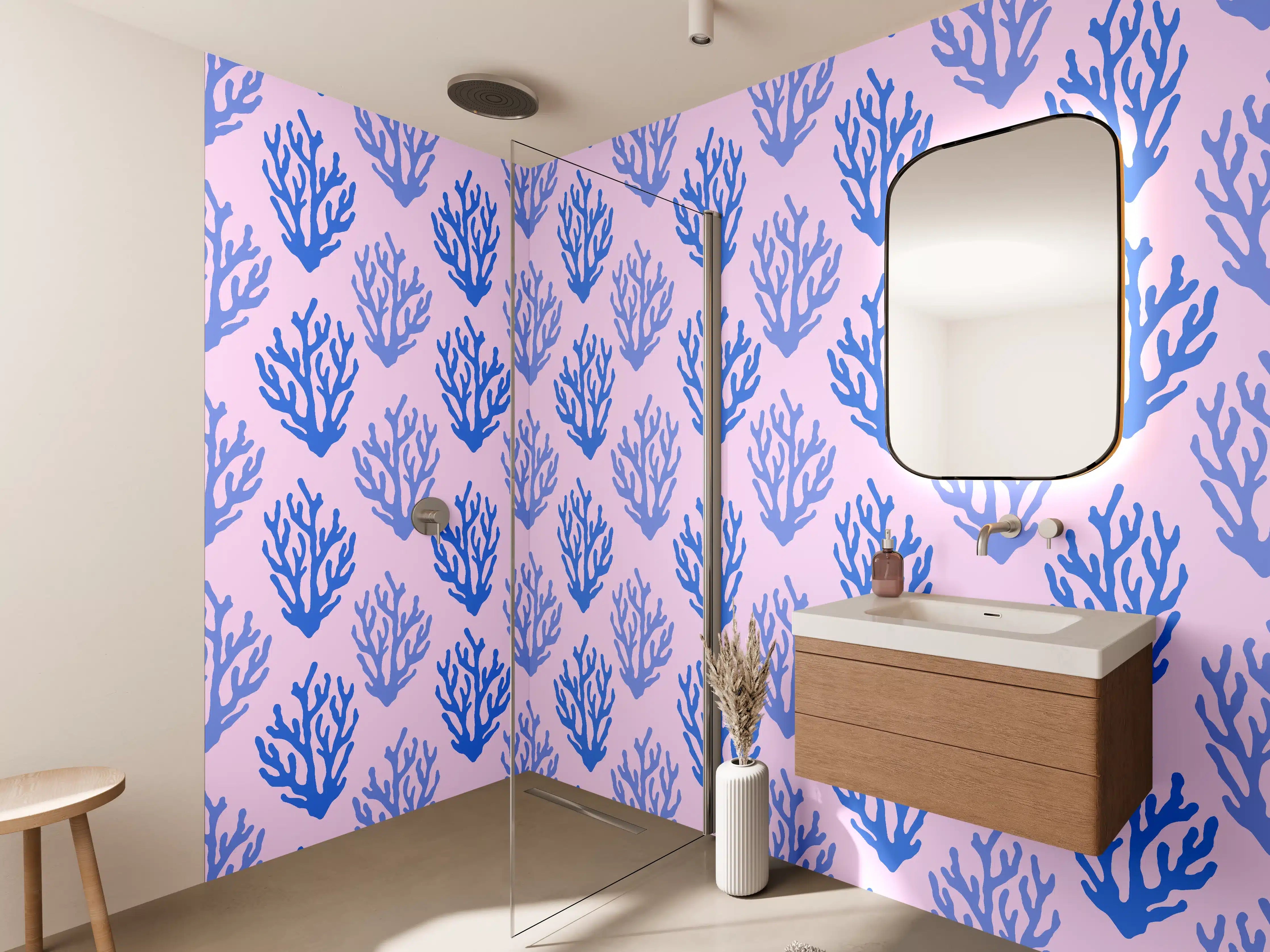 Wandverkleidung Bad - Korallenmuster Blau-Rosa