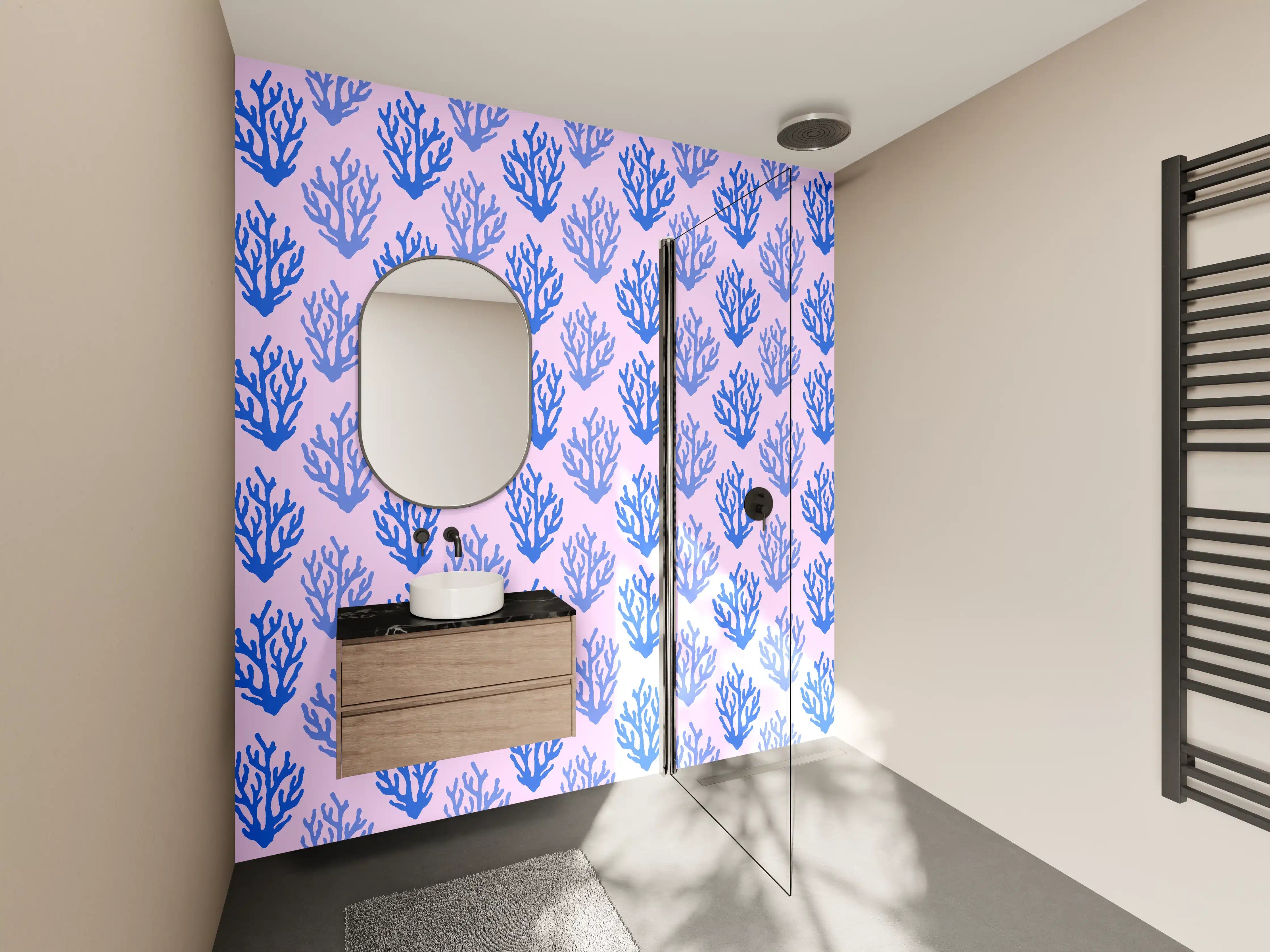 Wandverkleidung Bad - Korallenmuster Blau-Rosa