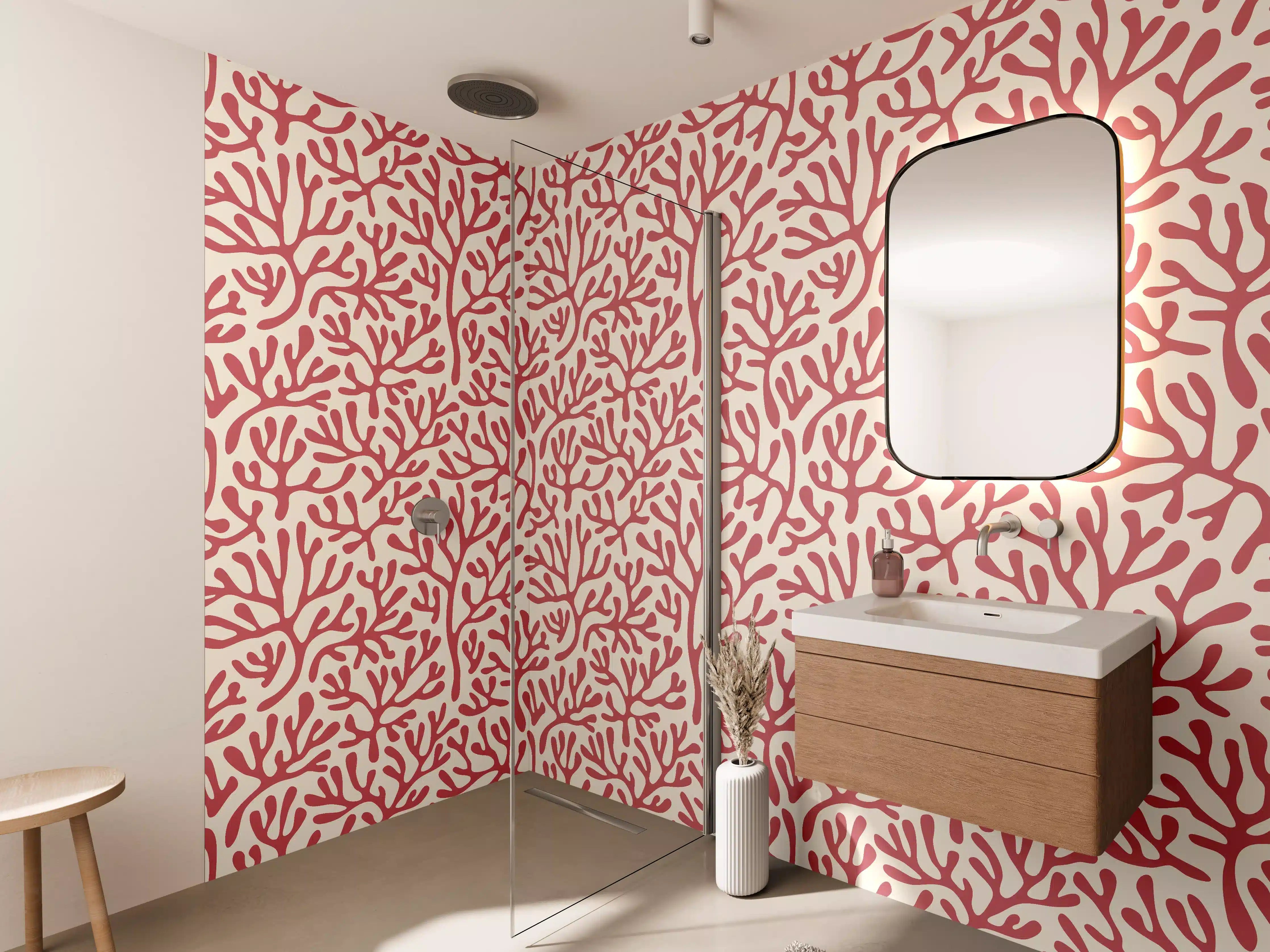 Wandverkleidung Bad - Korallenmuster Rot-Beige