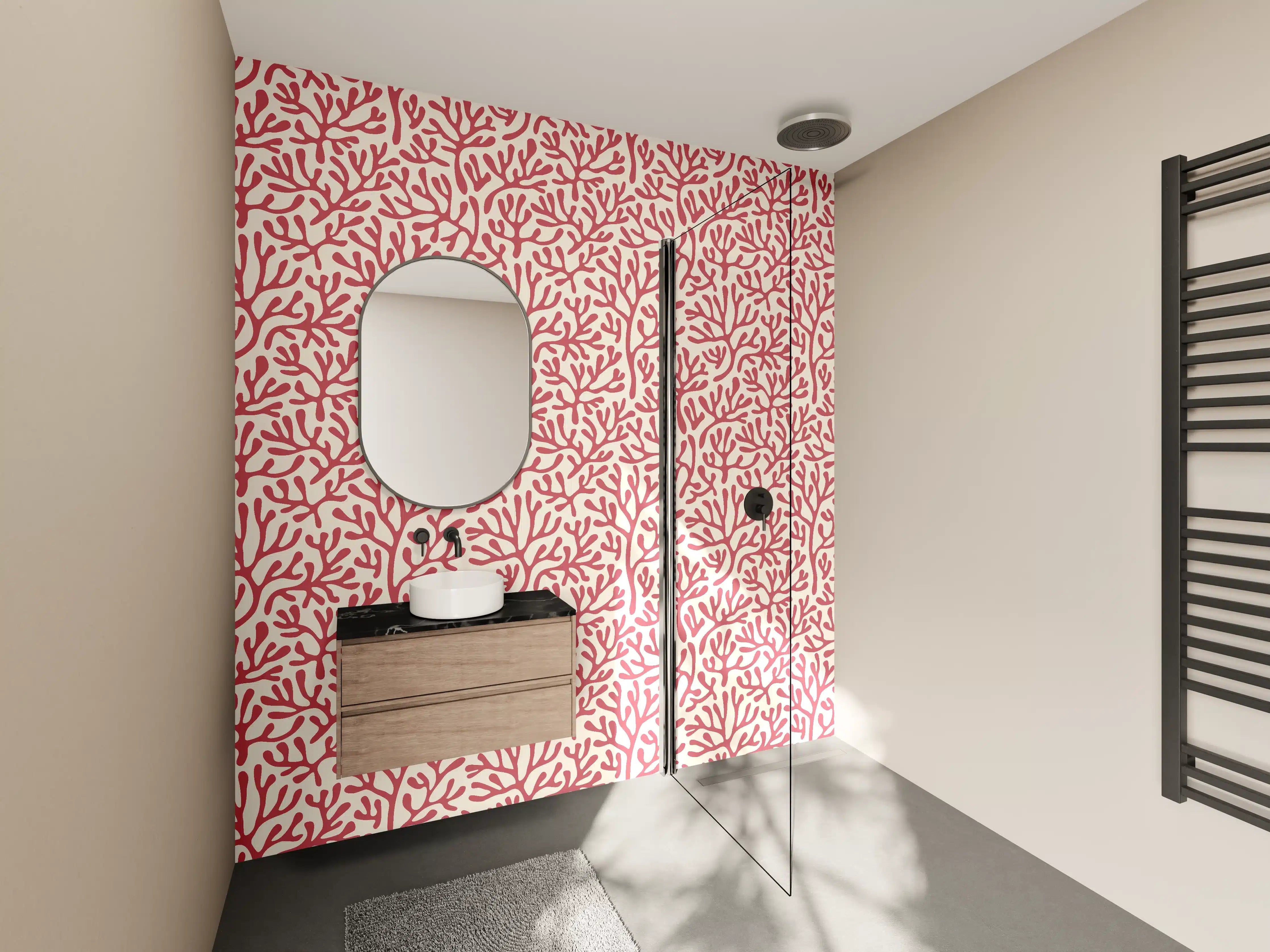 Wandverkleidung Bad - Korallenmuster Rot-Beige