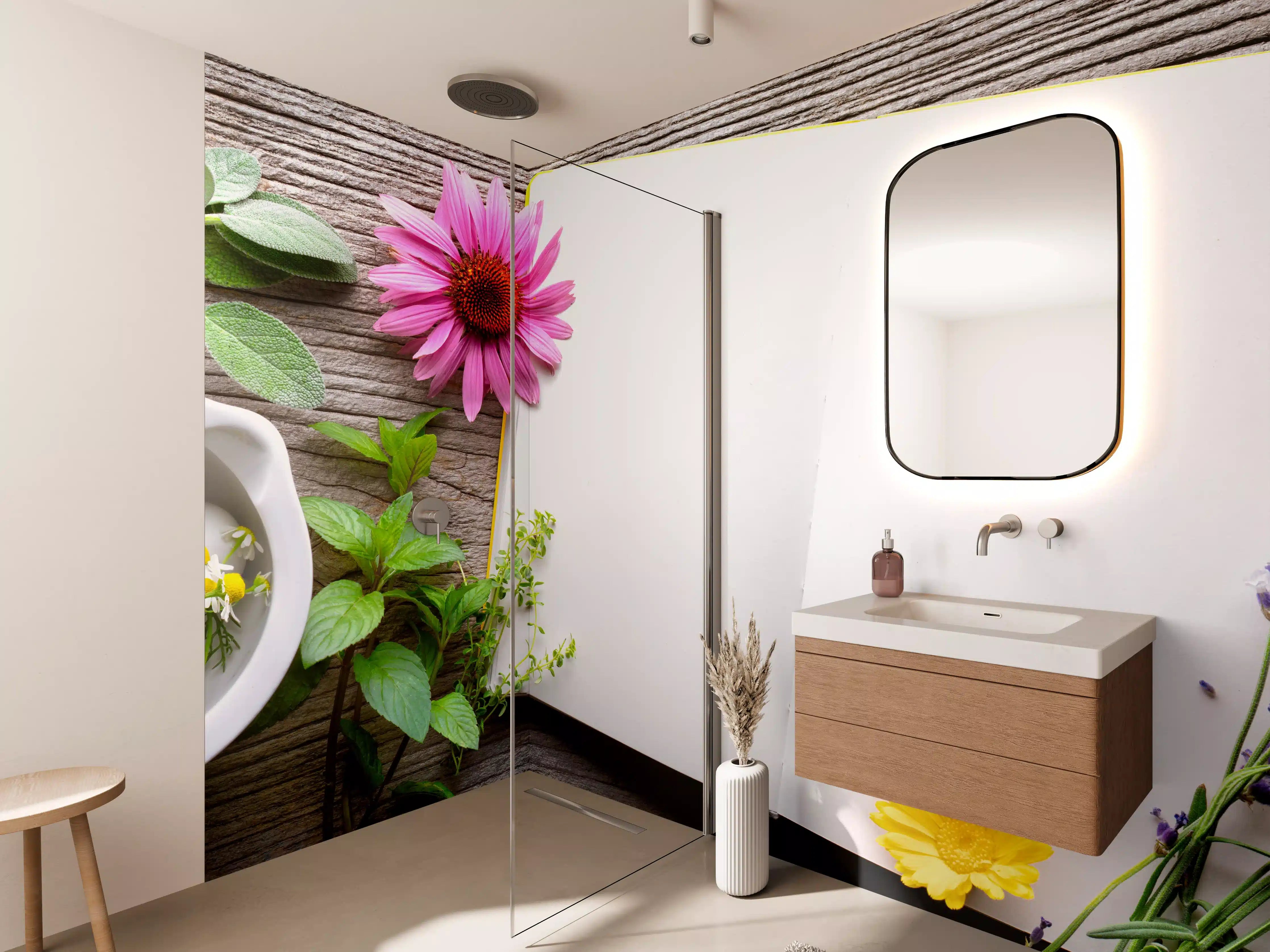 Wandverkleidung Bad - Kräuter & Blumen