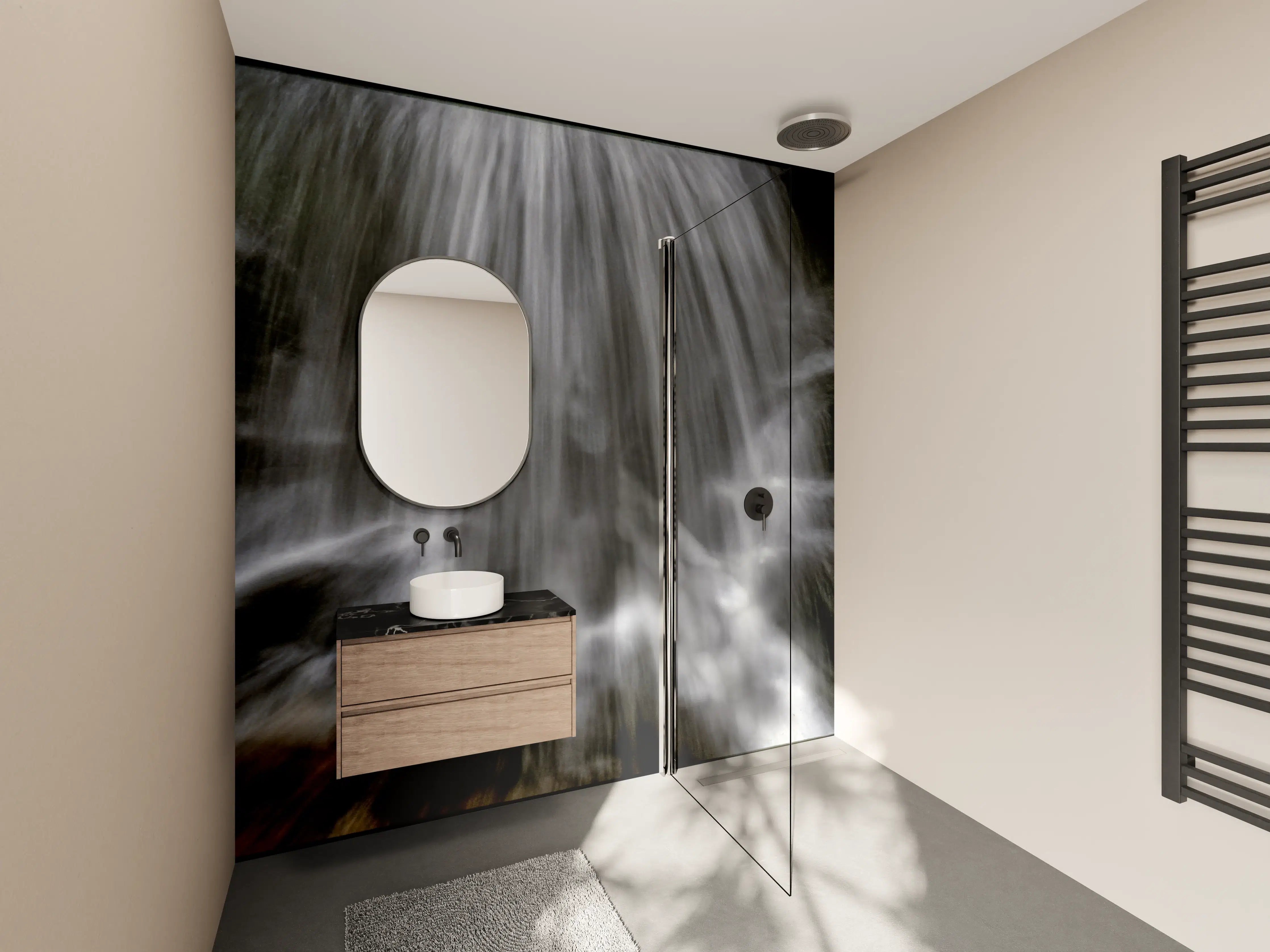 Wandverkleidung Bad - Kunstvoller Wasserfall