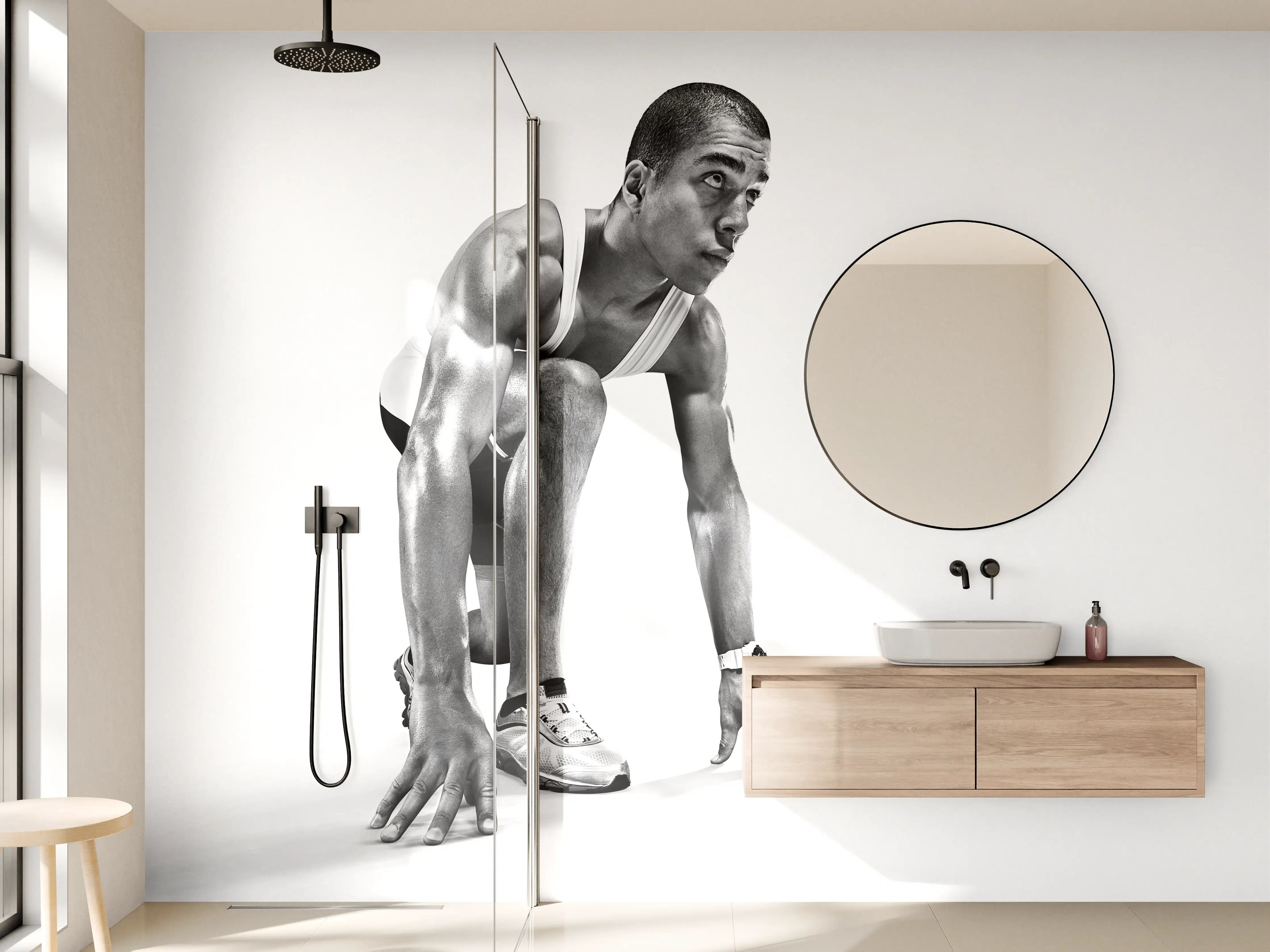 Wandverkleidung Bad - Läufer bereitet sich vor