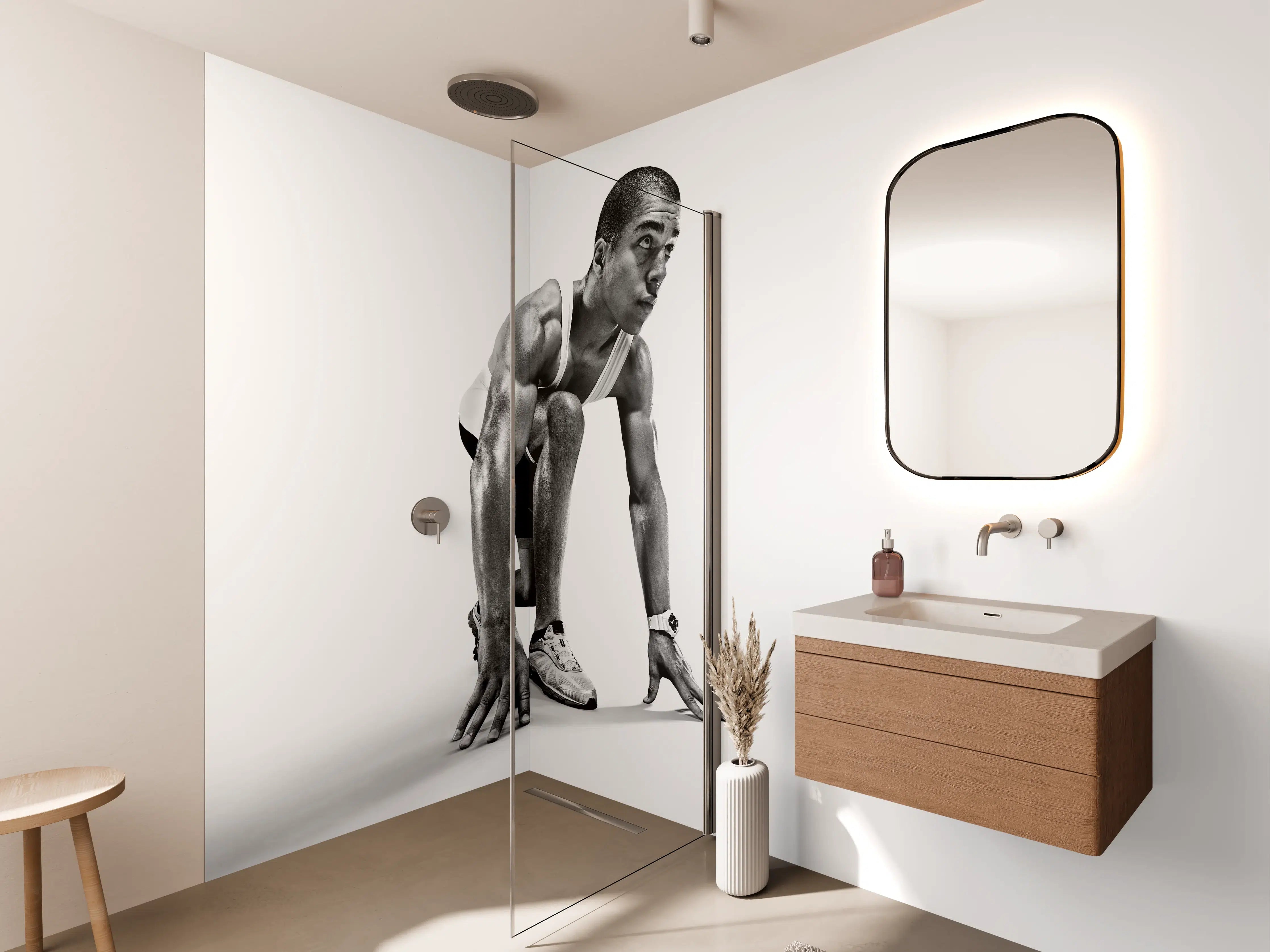 Wandverkleidung Bad - Läufer bereitet sich vor