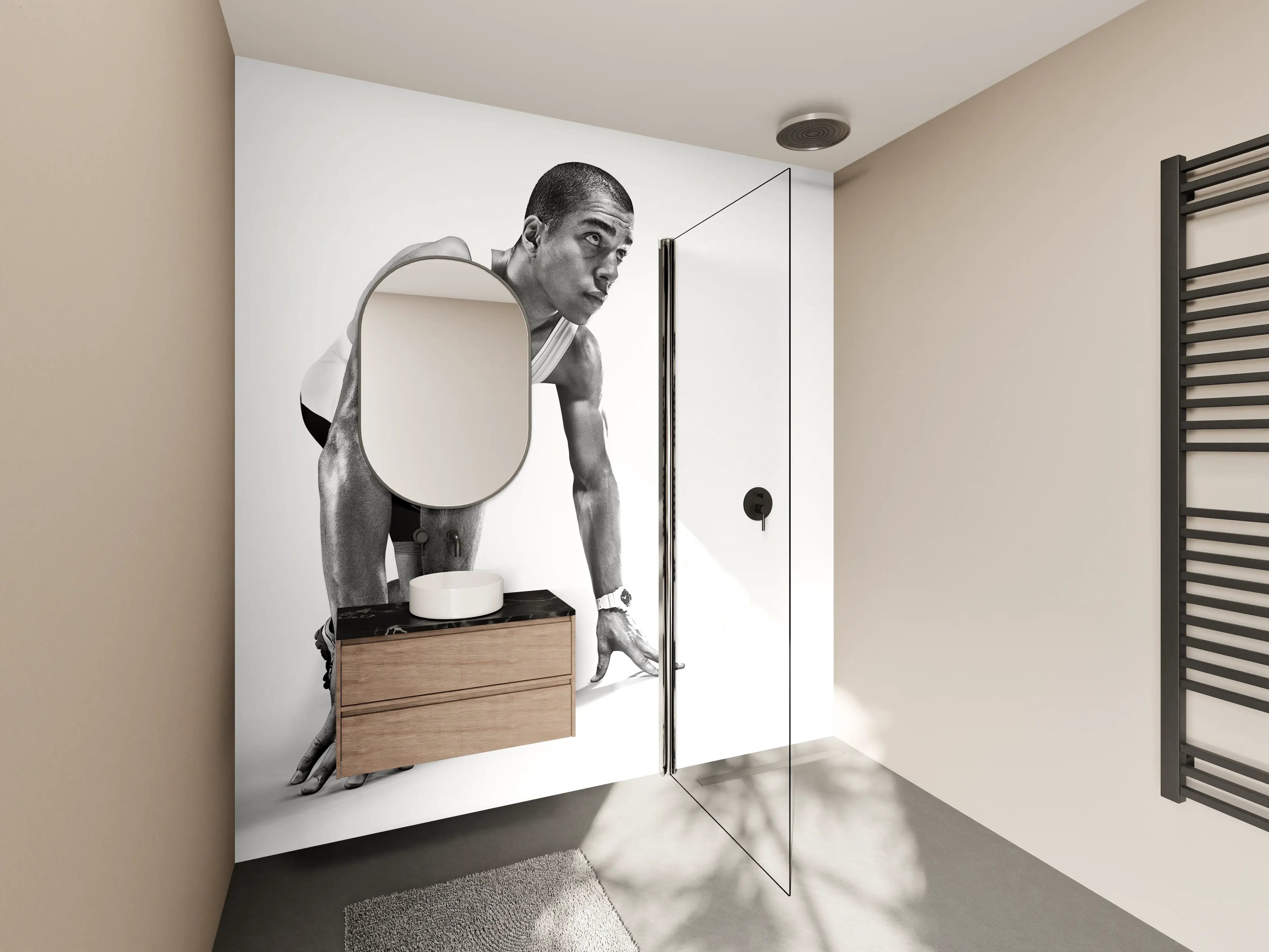 Wandverkleidung Bad - Läufer bereitet sich vor