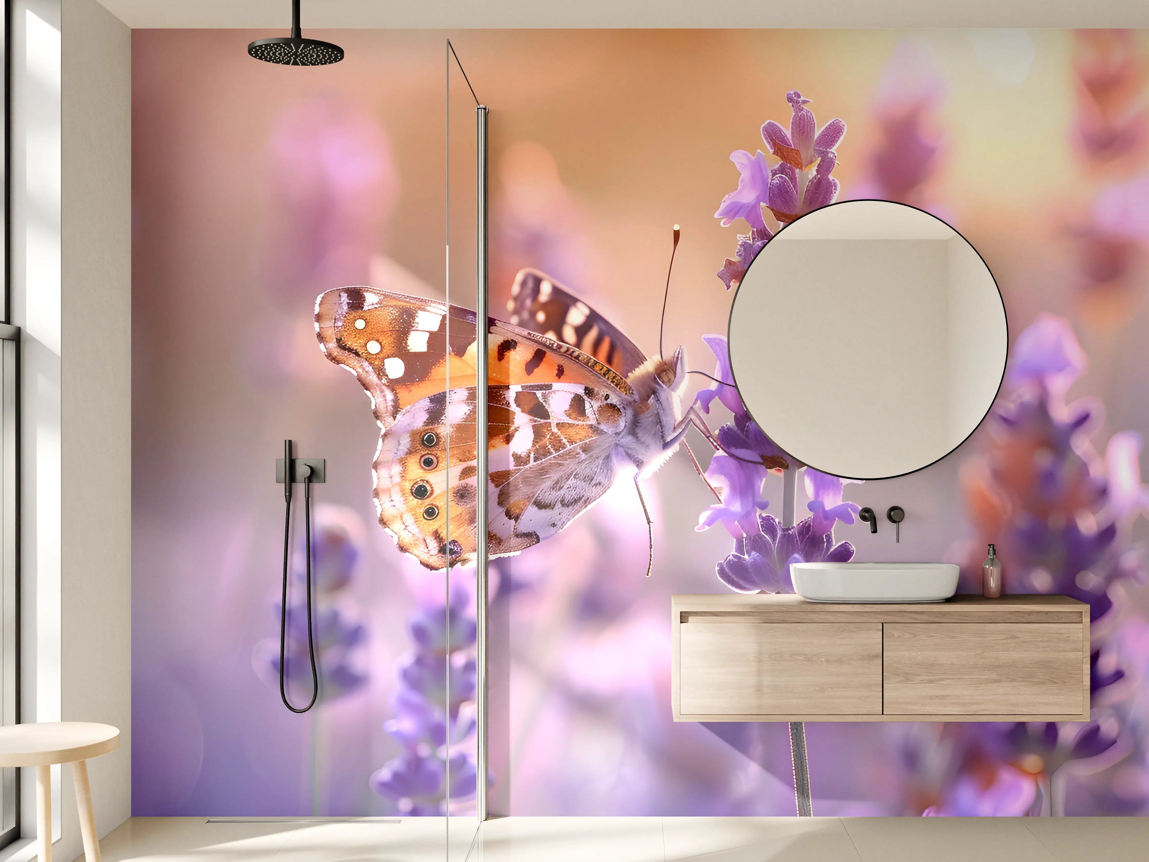 Wandverkleidung Bad - Lavendel-Schmetterling in Pastell