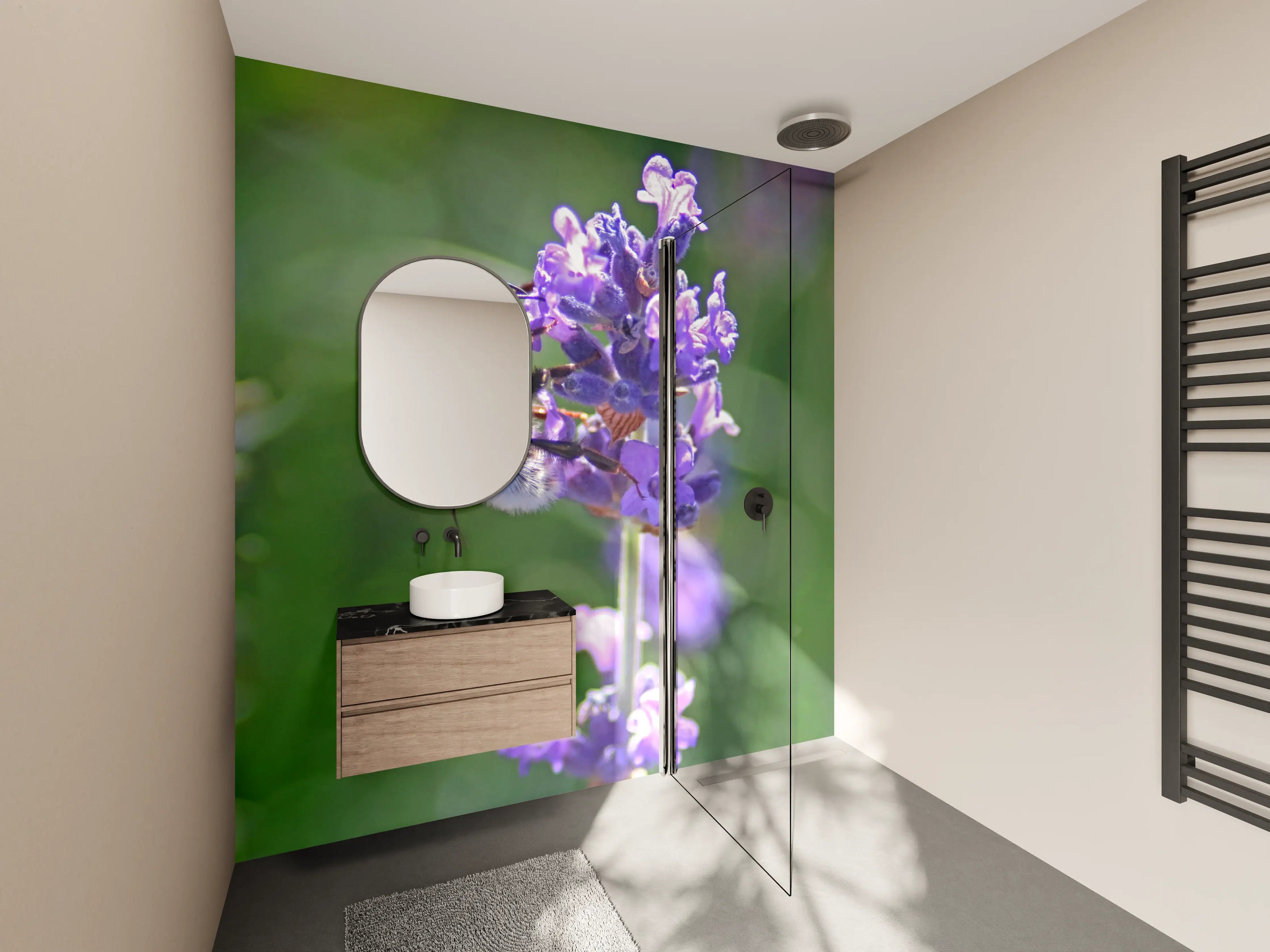 Wandverkleidung Bad - Lavendelblüten mit Hummeln