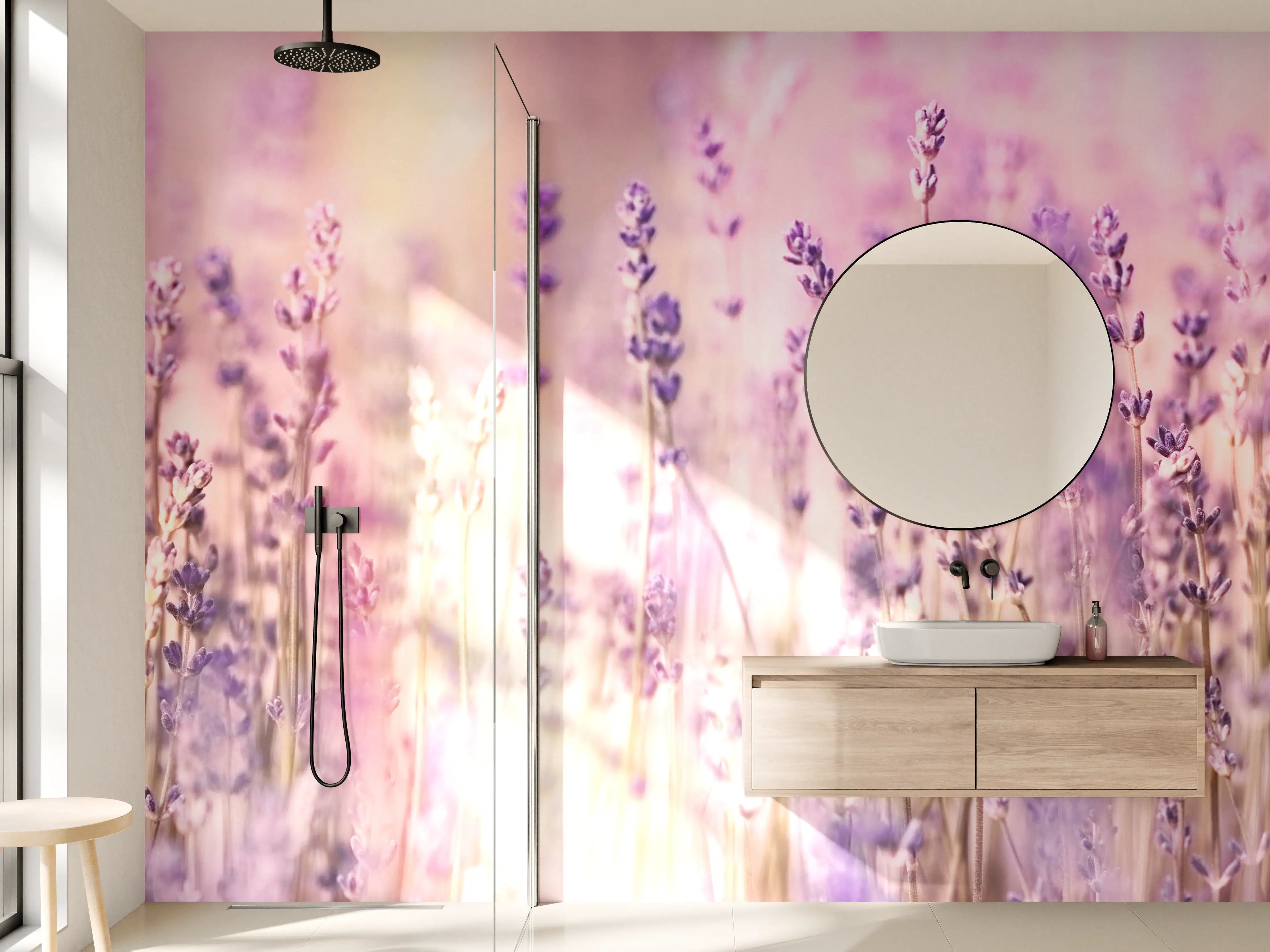 Wandverkleidung Bad - Lavendelfeld Pastell Lila Rosa