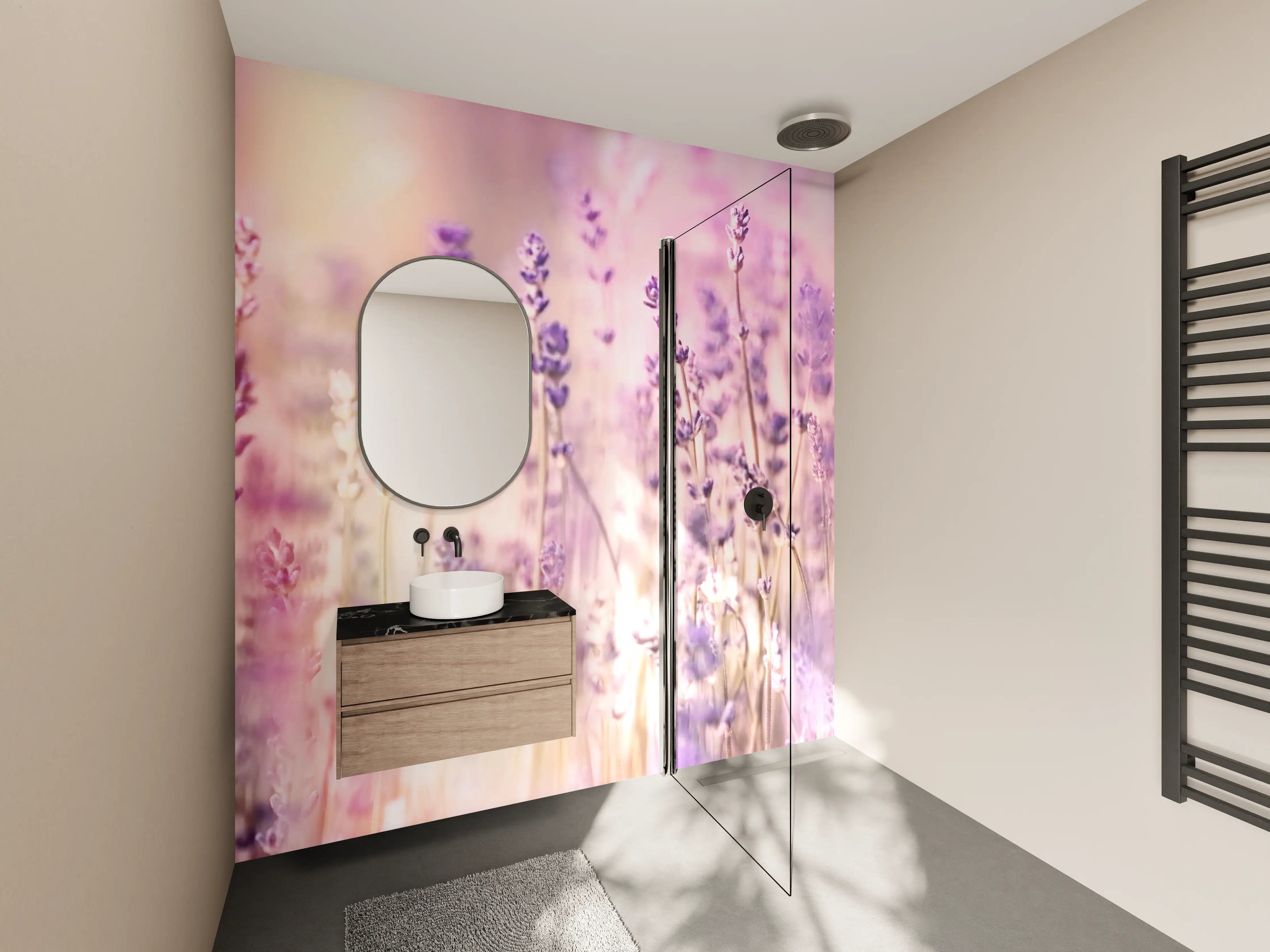 Wandverkleidung Bad - Lavendelfeld Pastell Lila Rosa