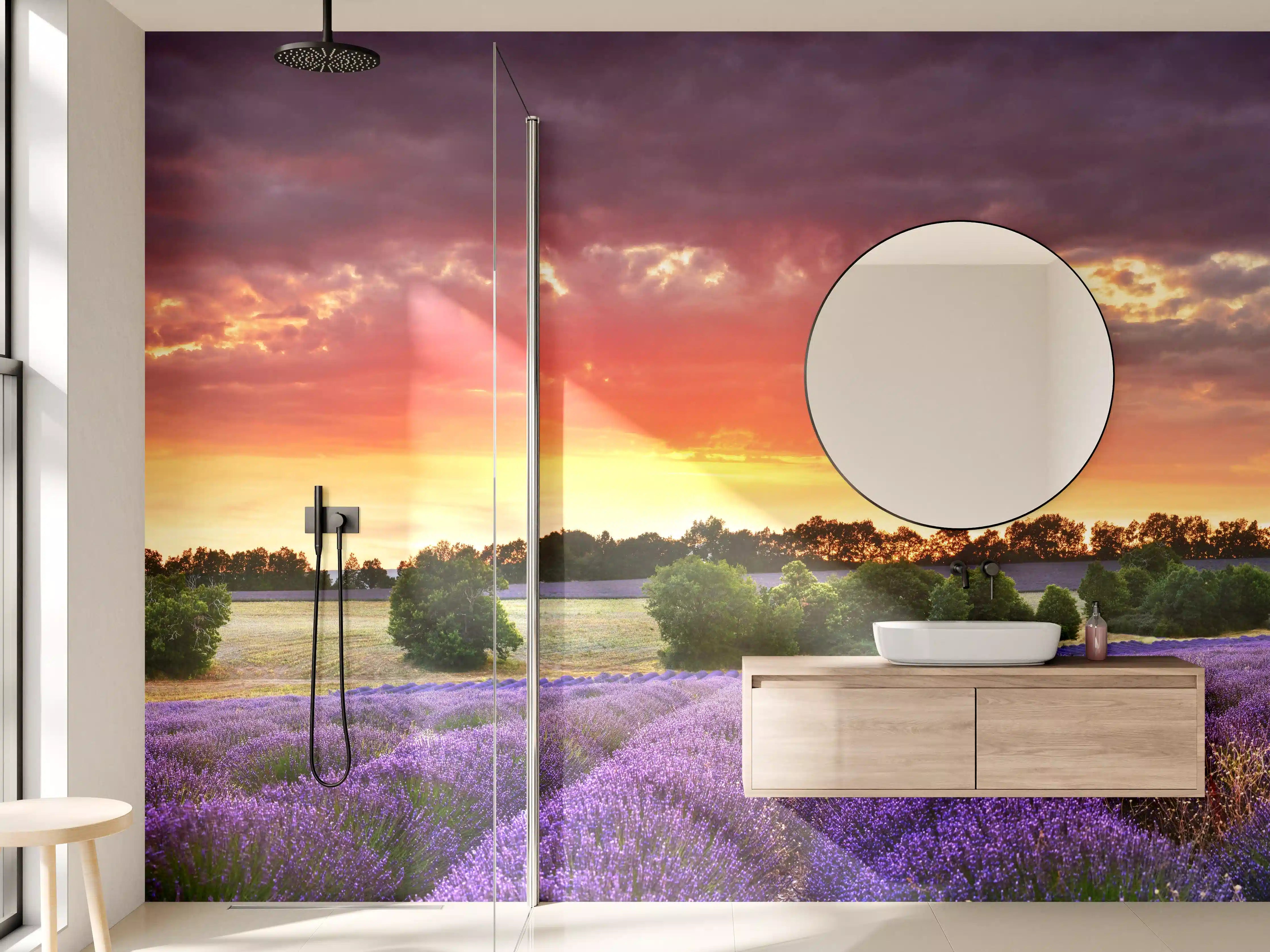 Wandverkleidung Bad - Lavendelfeld bei Sonnenuntergang
