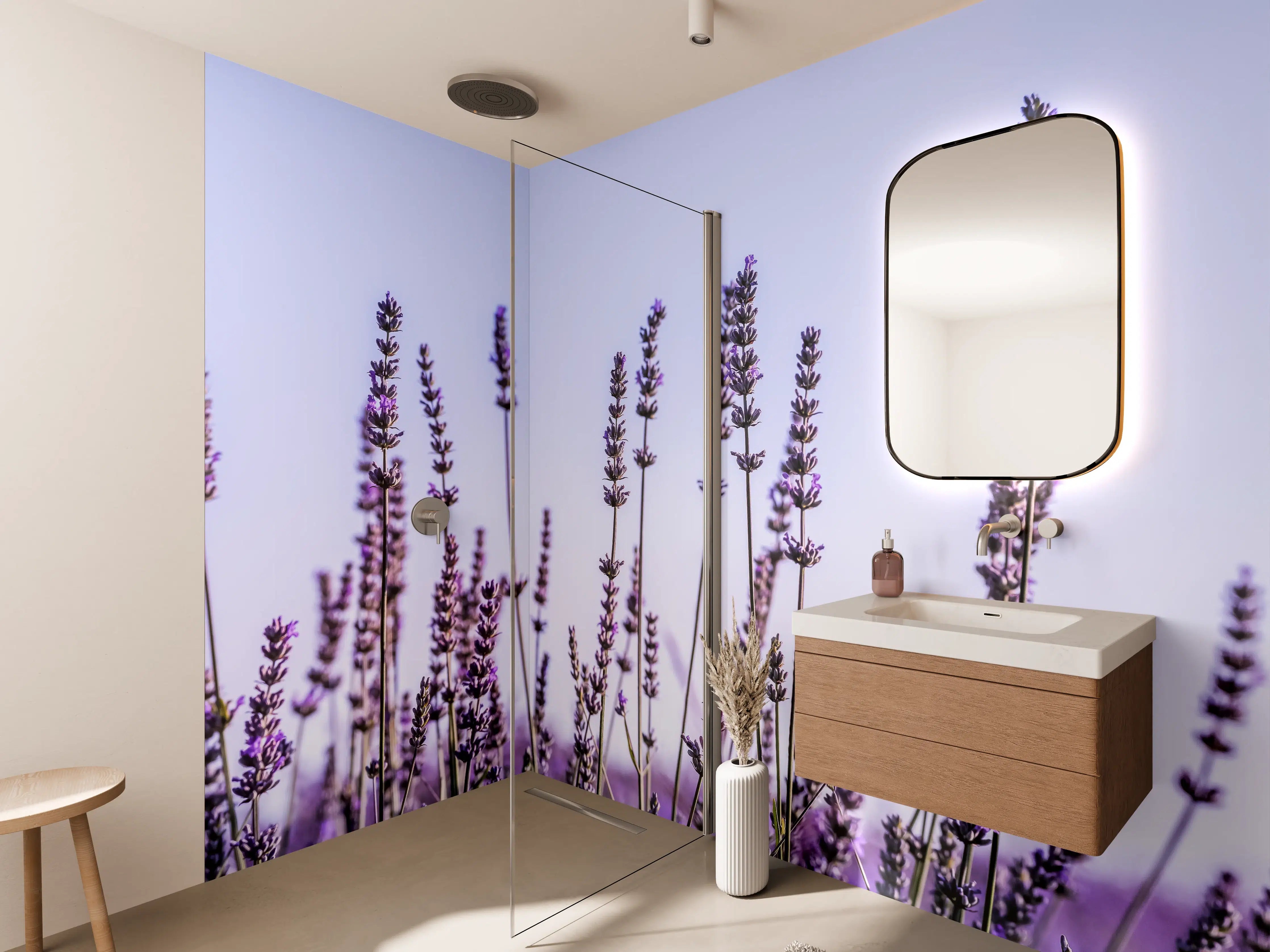 Wandverkleidung Bad - Lavendelfeld in Lila-Blau
