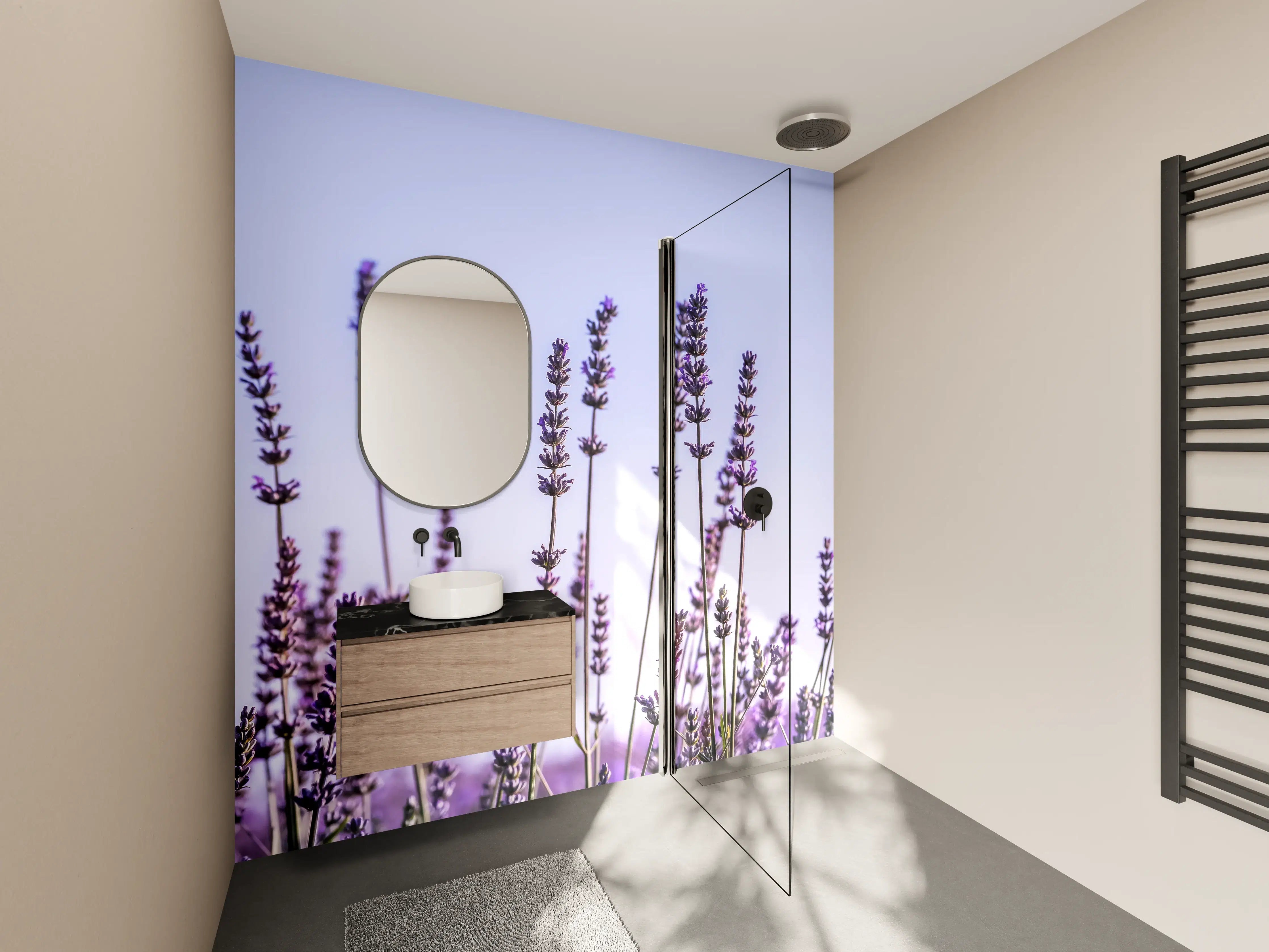 Wandverkleidung Bad - Lavendelfeld in Lila-Blau