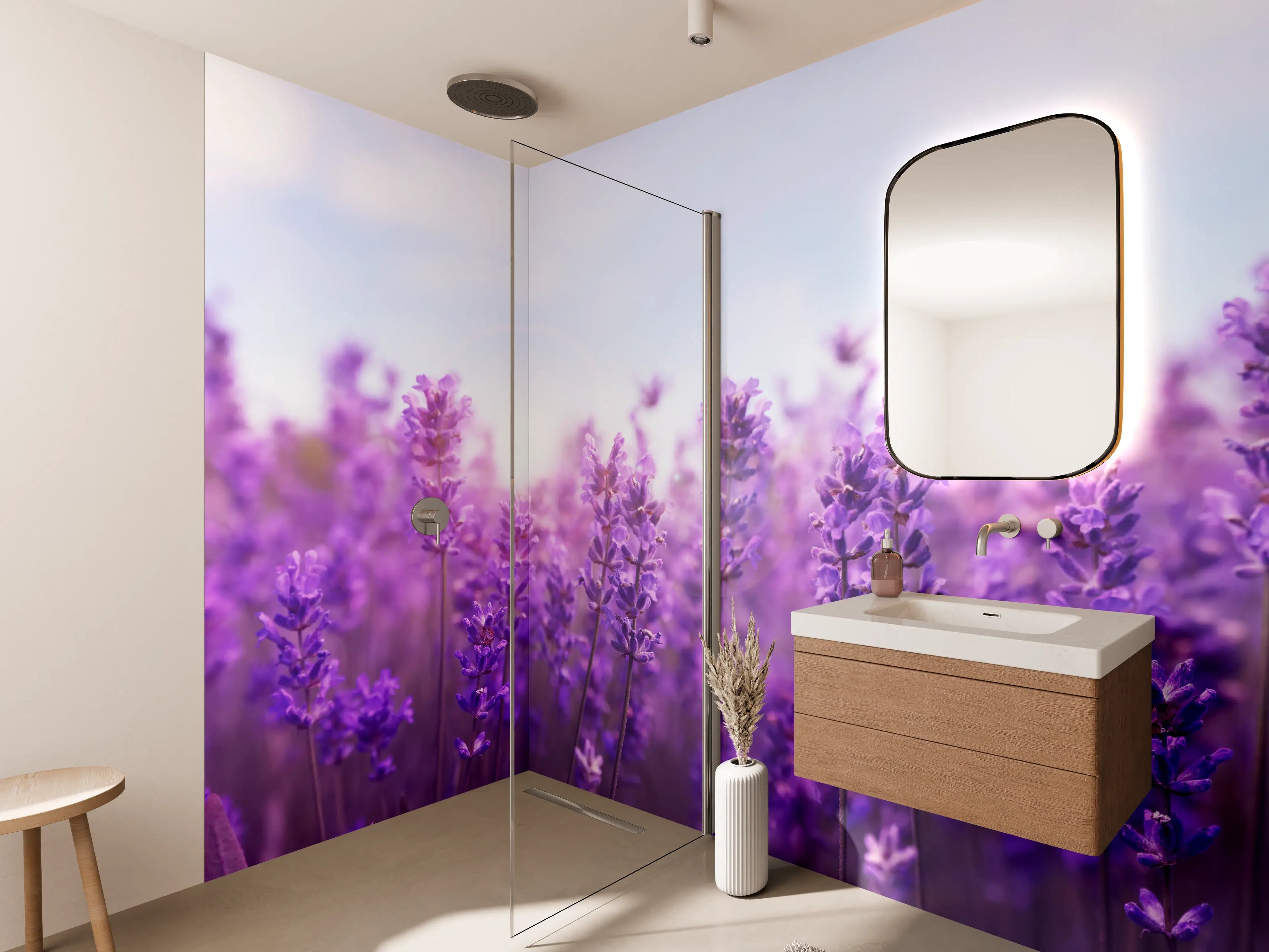 Wandverkleidung Bad - Lavendelfeld in Lila