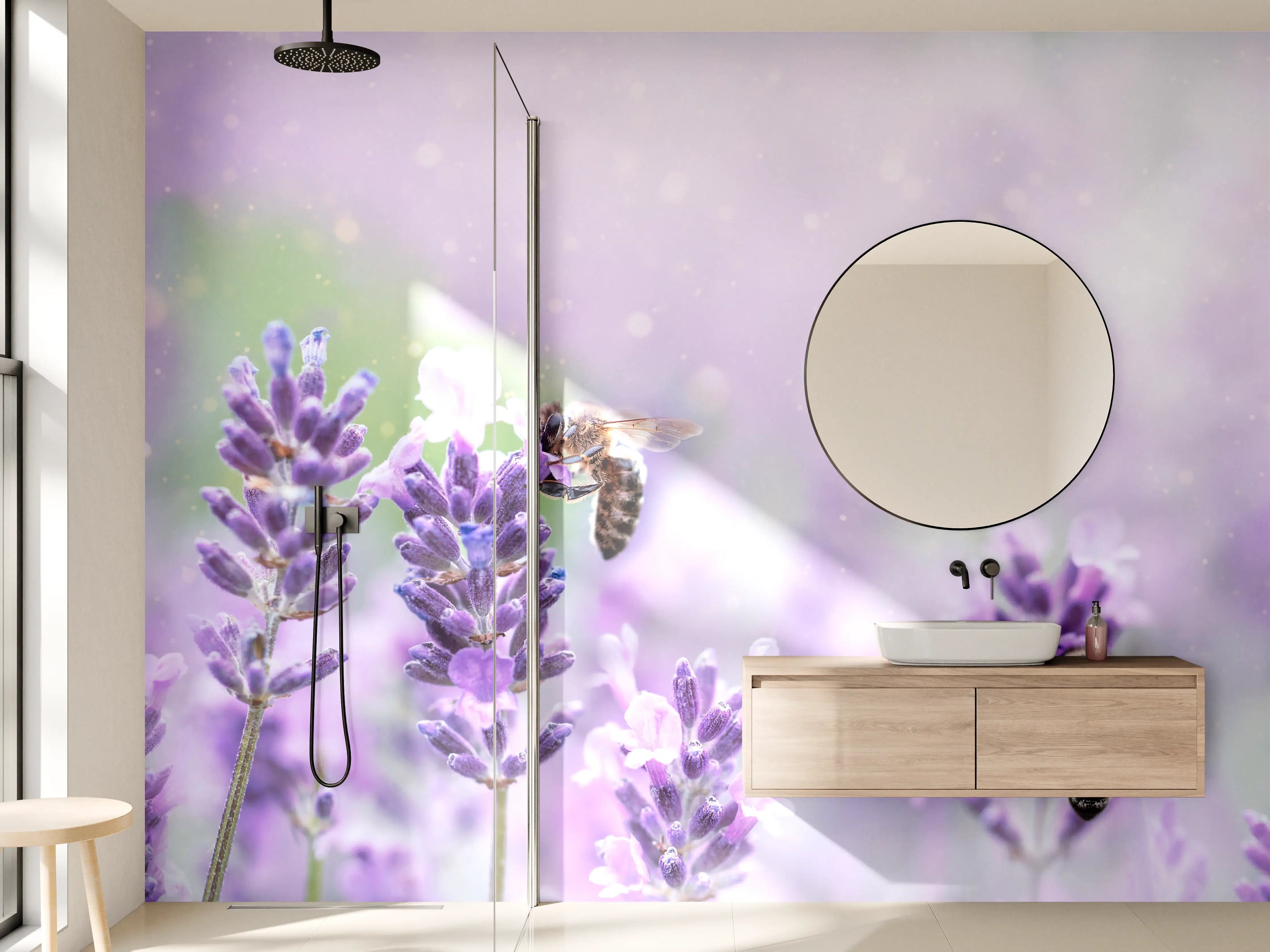 Wandverkleidung Bad - Lavendelfeld mit Bienen