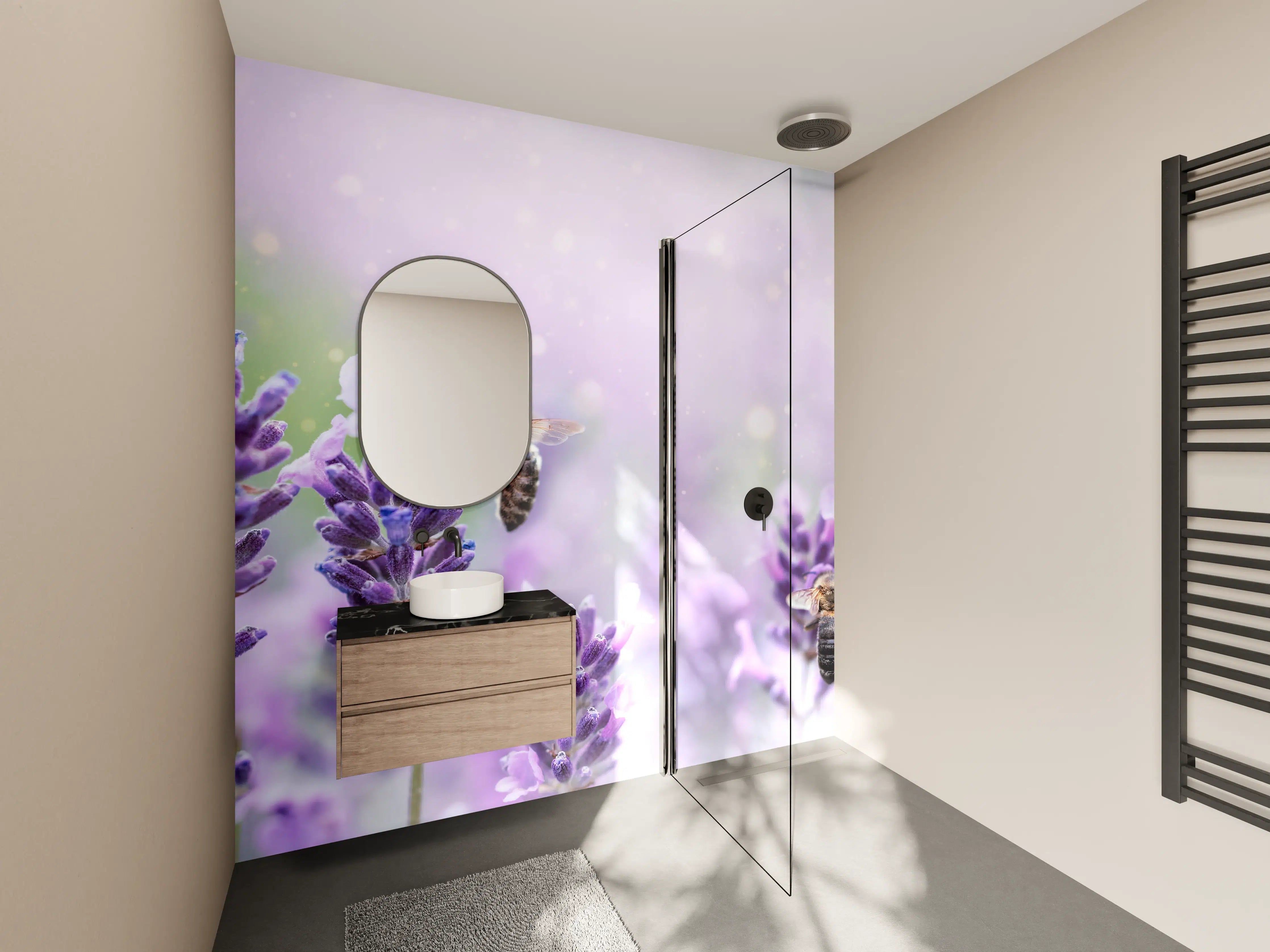 Wandverkleidung Bad - Lavendelfeld mit Bienen