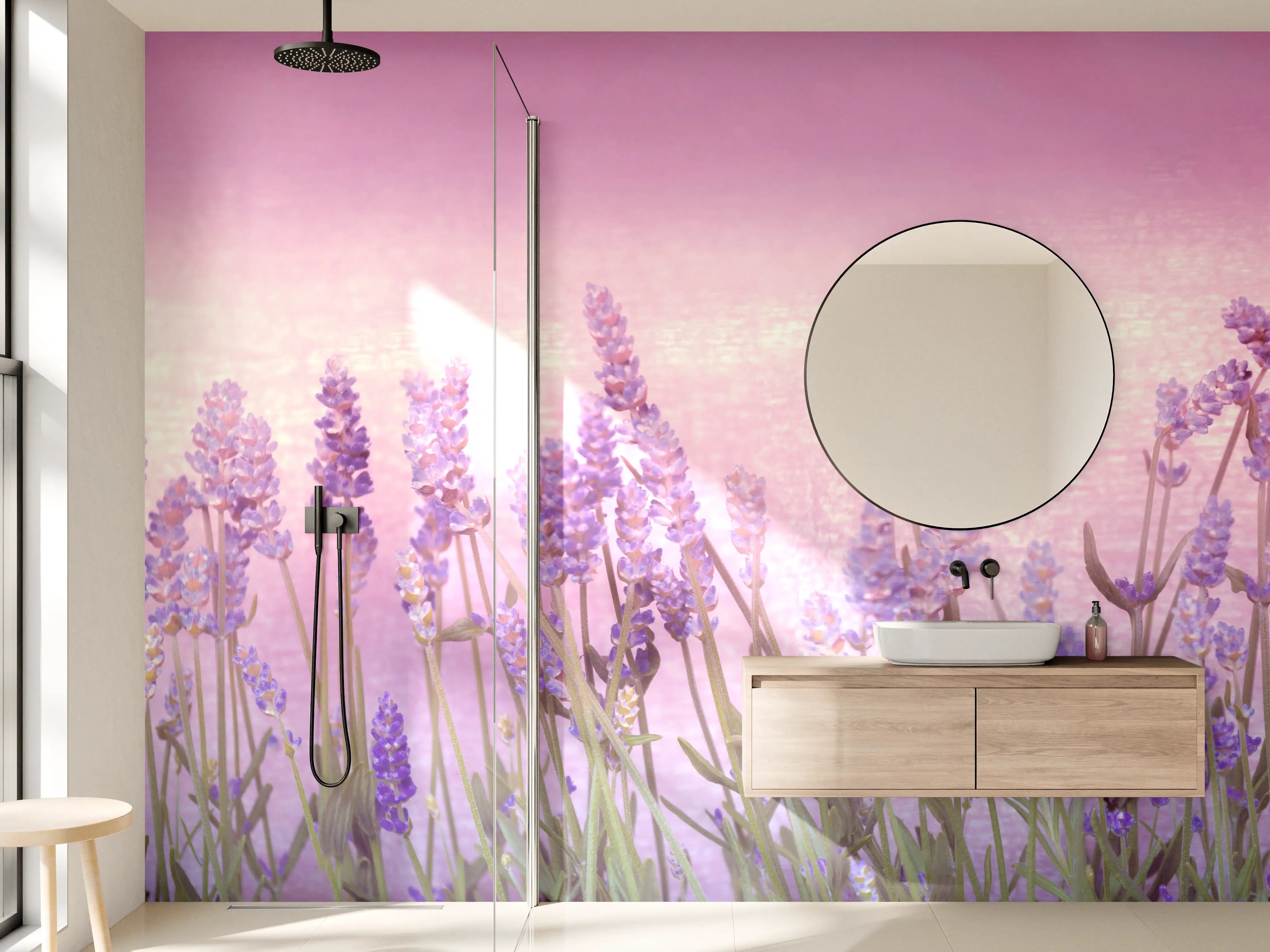 Wandverkleidung Bad - Lavendelwiese Rosa-Lila