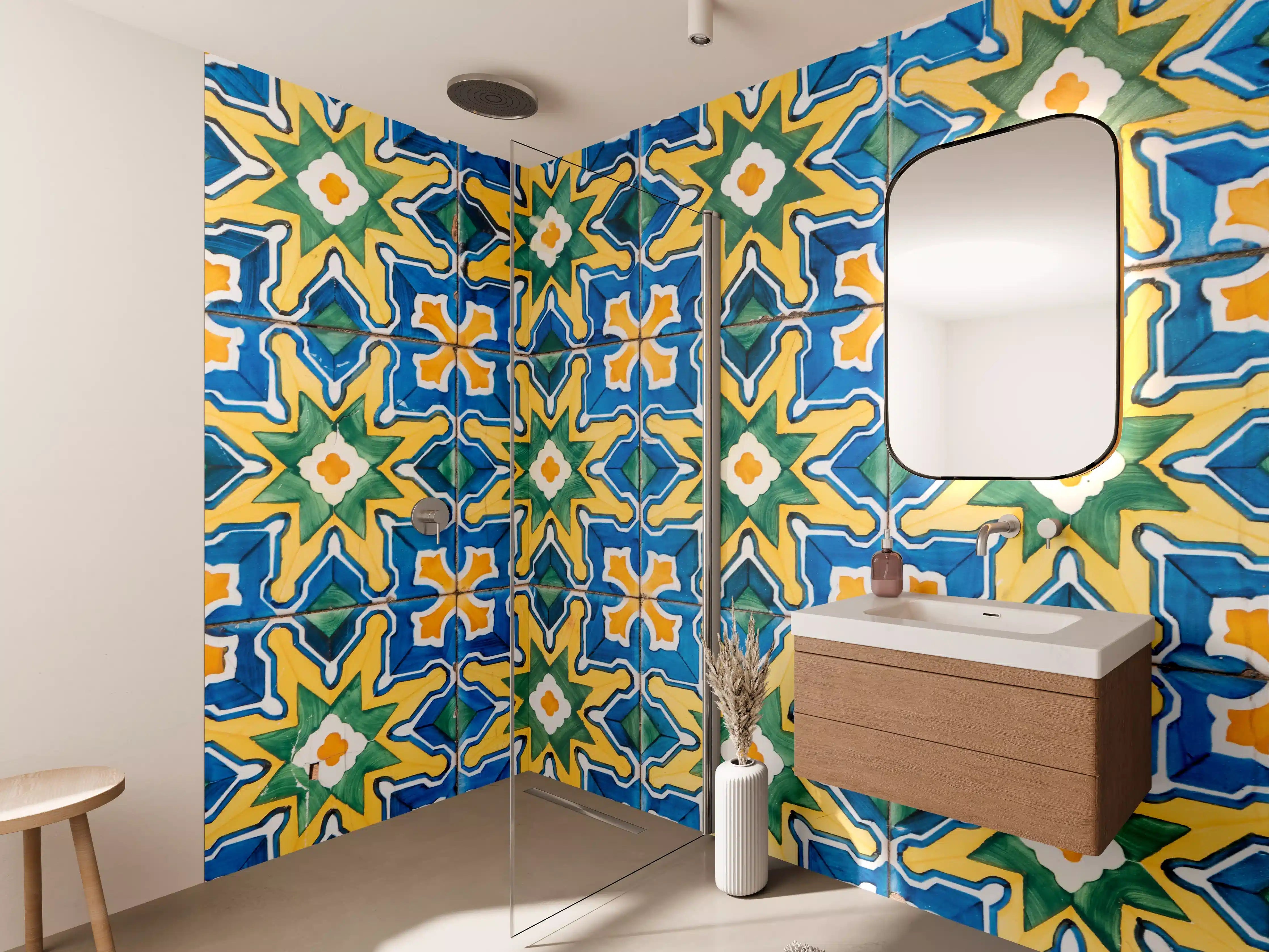 Wandverkleidung Bad - Lebendige bunte Fliesenmuster